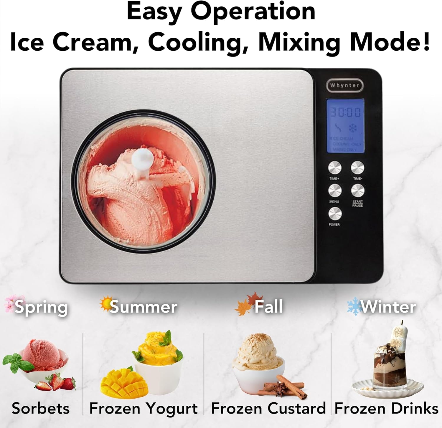 Whynter 2.1 qt. Automatic Ice Cream Maker Compressor – 2.1 quarts – Stainless Steel – Ice Cream Machines