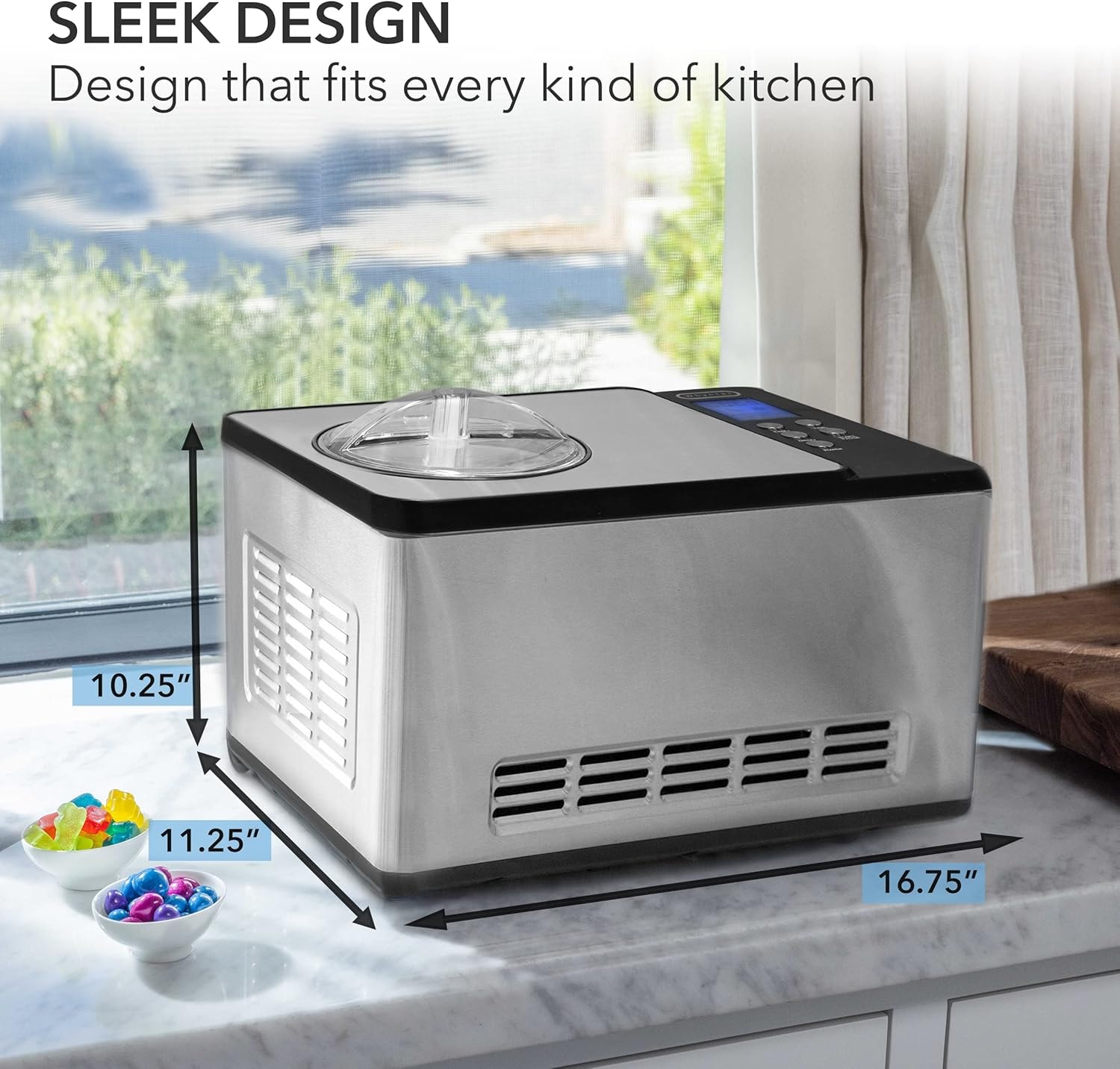 Watnature Automatic Ice Cream Maker VGJ0Z4FOS34E – 2 quarts – Stainless Steel – Ice Cream Machines