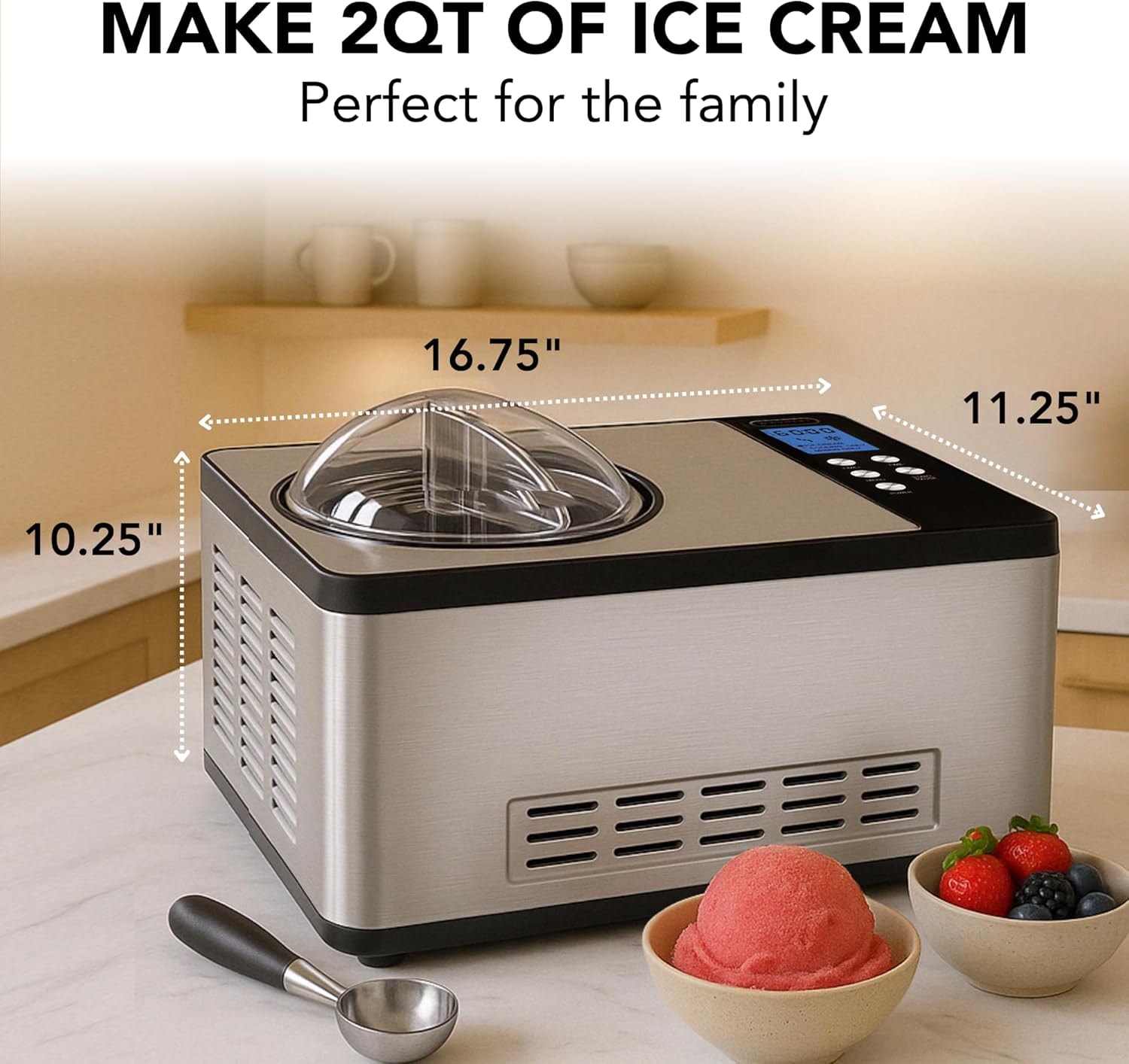 Whynter 2.1 qt. Automatic Ice Cream Maker Compressor – 2.1 quarts – Stainless Steel – Ice Cream Machines