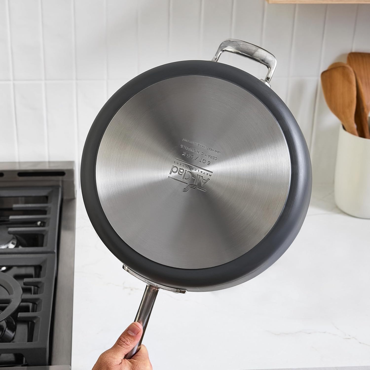 All-Clad Copper Core Nonstick 3 Qt. Saute Pan with Lid – 6 quarts – Light Grey – Sauté Pans