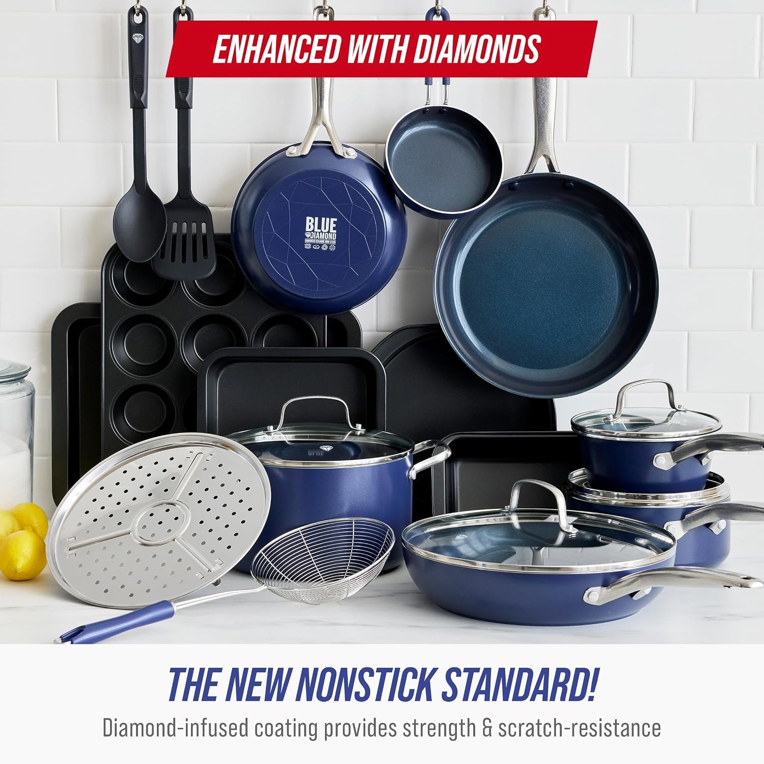 Blue Diamond 20 Piece Ceramic Nonstick Cookware Set – Cookware Sets