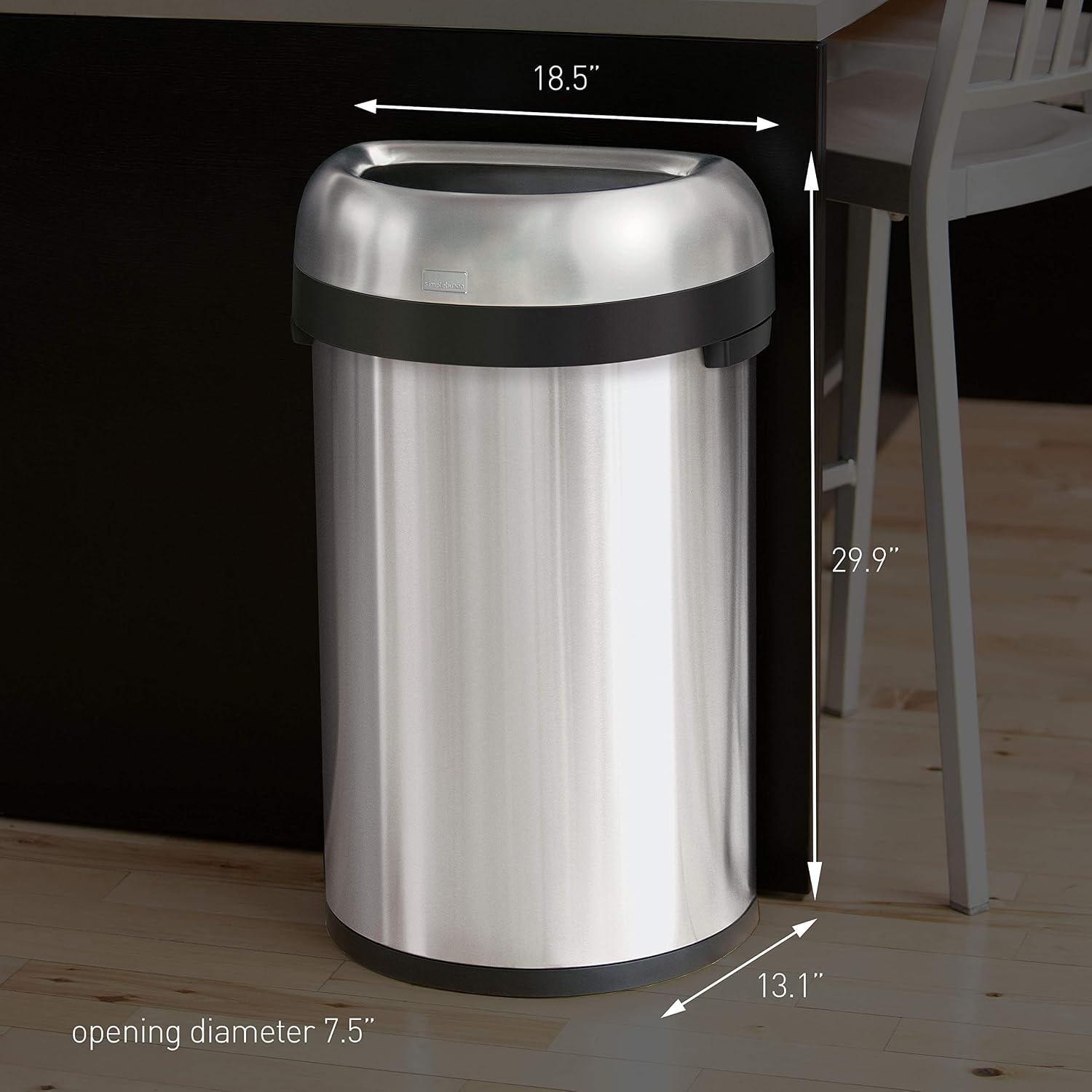 simplehuman Semi-Round Open Trash Can – 60 liters – Brushed – Trash Cans