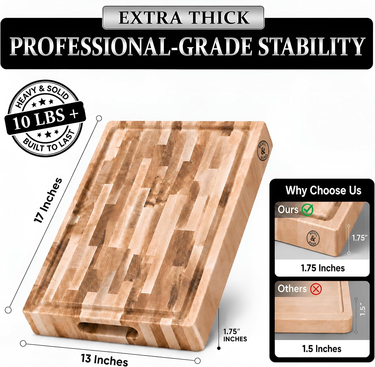 Maple End Grain Cutting Board - The Belmont by Deer Park Woodwork 18"L – 17"L x 13"W – Cutting Boards