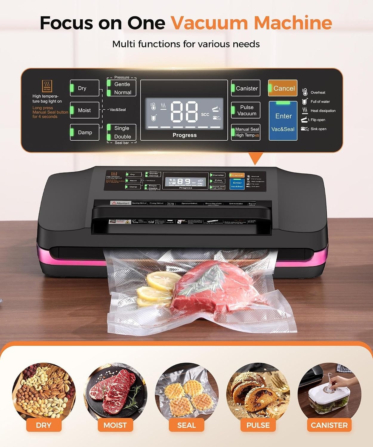 Vacuum Sealer Machine Full Automatic Food Sealer 95Kpa – Pink – Vacuum Sealers