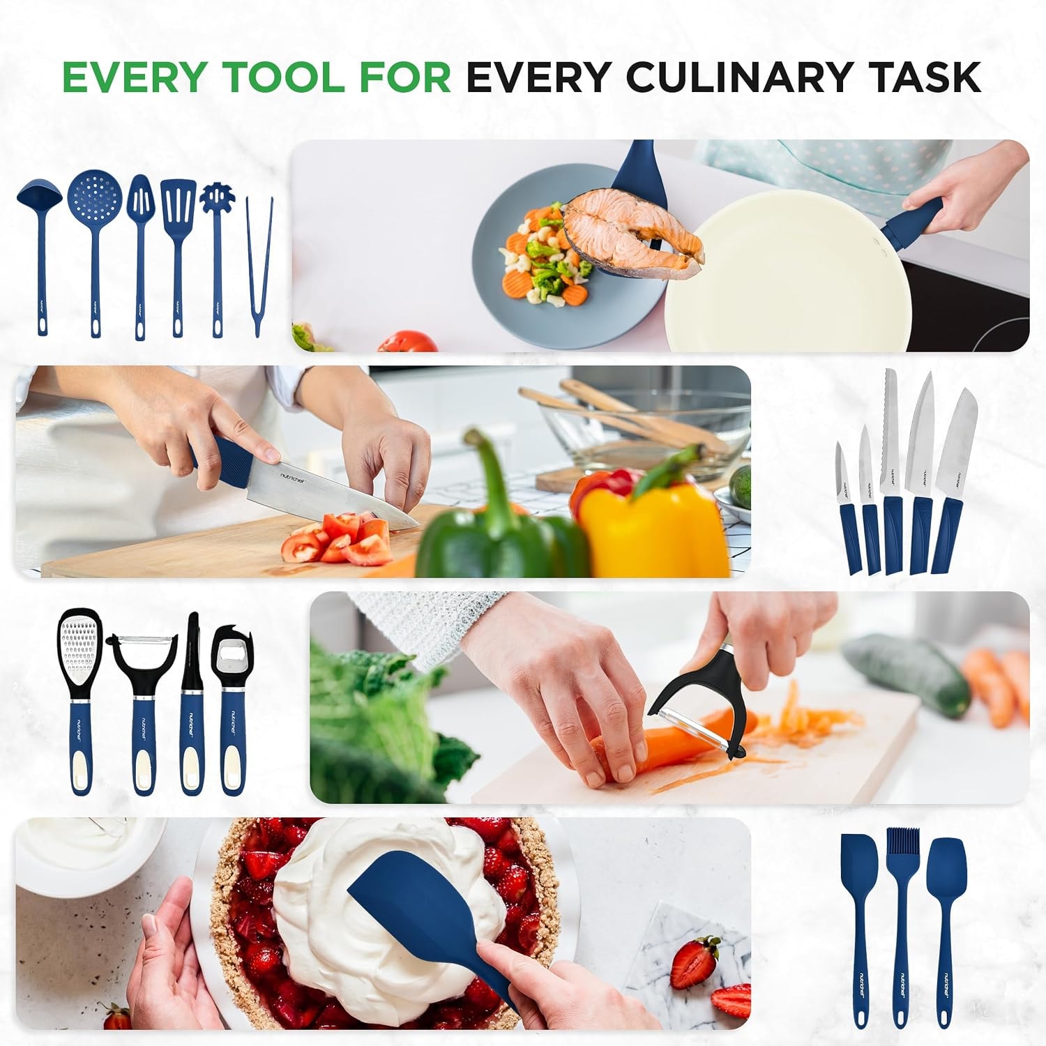 NutriChef 54-Piece Ceramic Cookware Set – Blue Gray – Cookware Sets