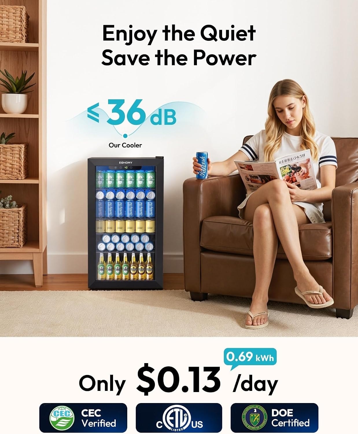 SIMZLIFE - 130 Can Beverage Refrigerator and Cooler with Glass Door fo – Beverage Refrigerators