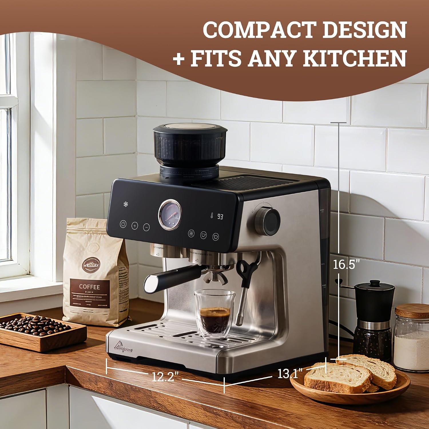 Acaspresso Espresso Machine with Grinder – Stainless Steel – Semi-Automatic Espresso Machines