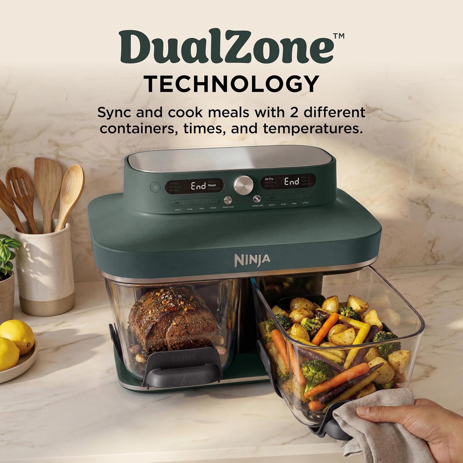 Ninja Crispi DualZone Glass Countertop Air Fryer – 8 quarts – Vista Green – Air Fryers