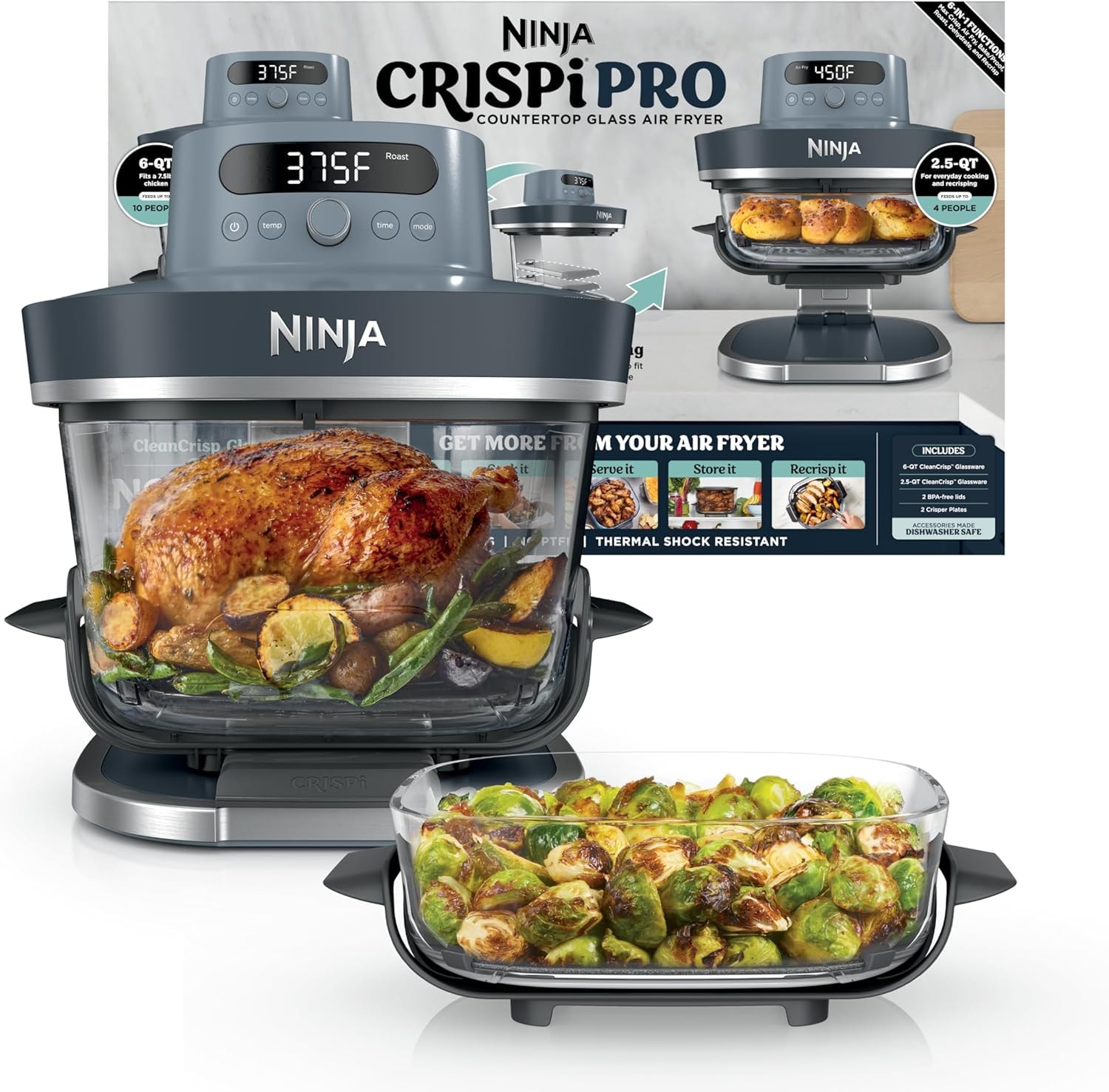 Ninja Crispi Pro 6-in-1 Countertop Glass Air Fryer – 6 quarts – Cyberspace – Air Fryers