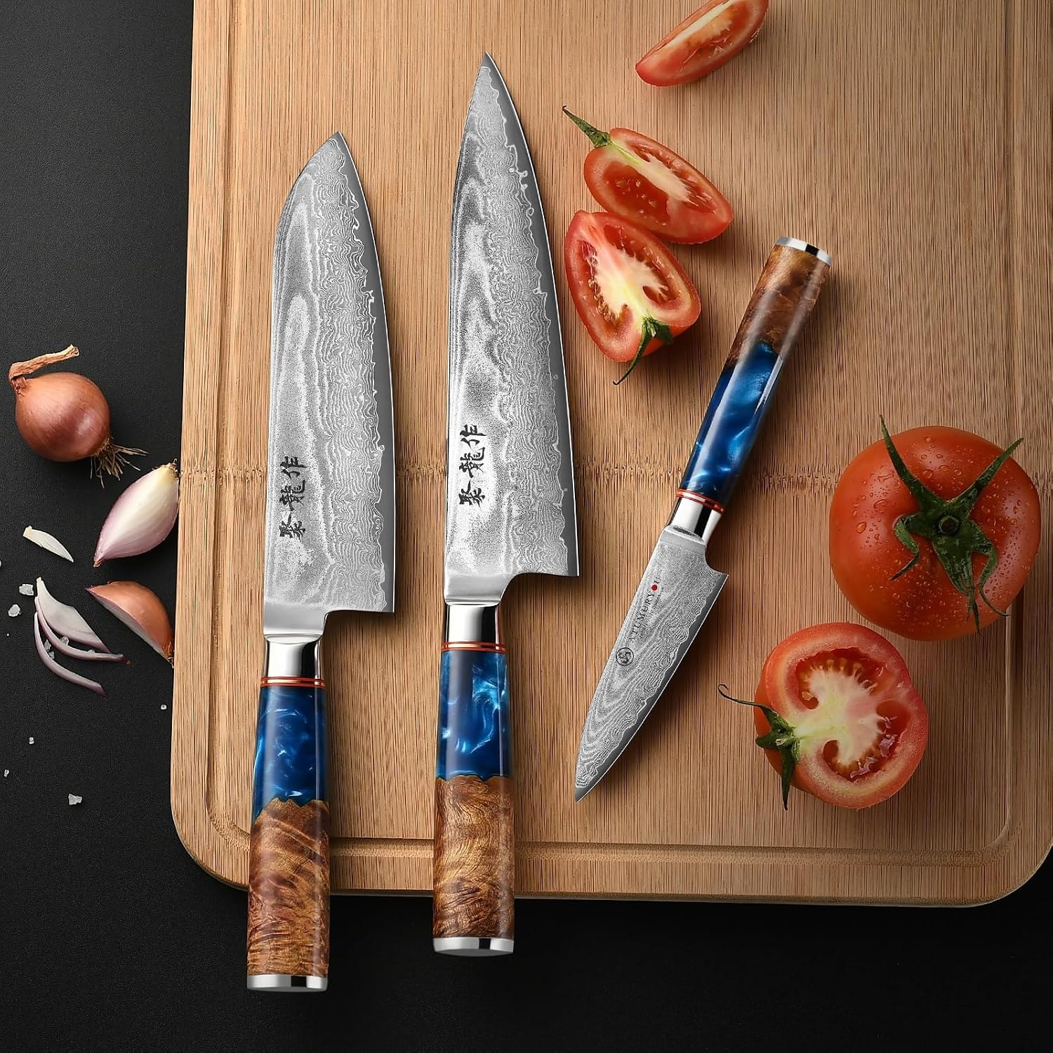Damascus Knife Set - Damascus kitchen knife set - Damascus chef knife  – 7" – Wood (Classic) – Chef's Knives