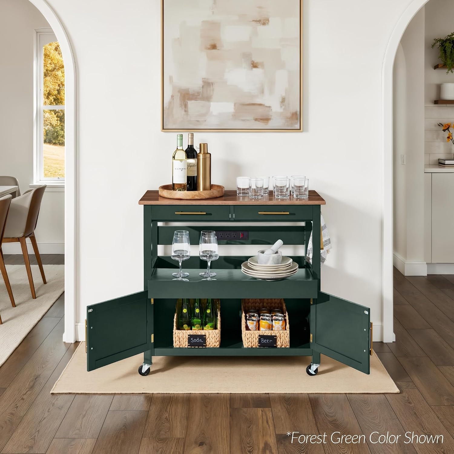 Red Barrel Studio Kitchen Island Cart with 4 Door Cabinet Drawers and  – 36in – Slate Blue – Storage Carts