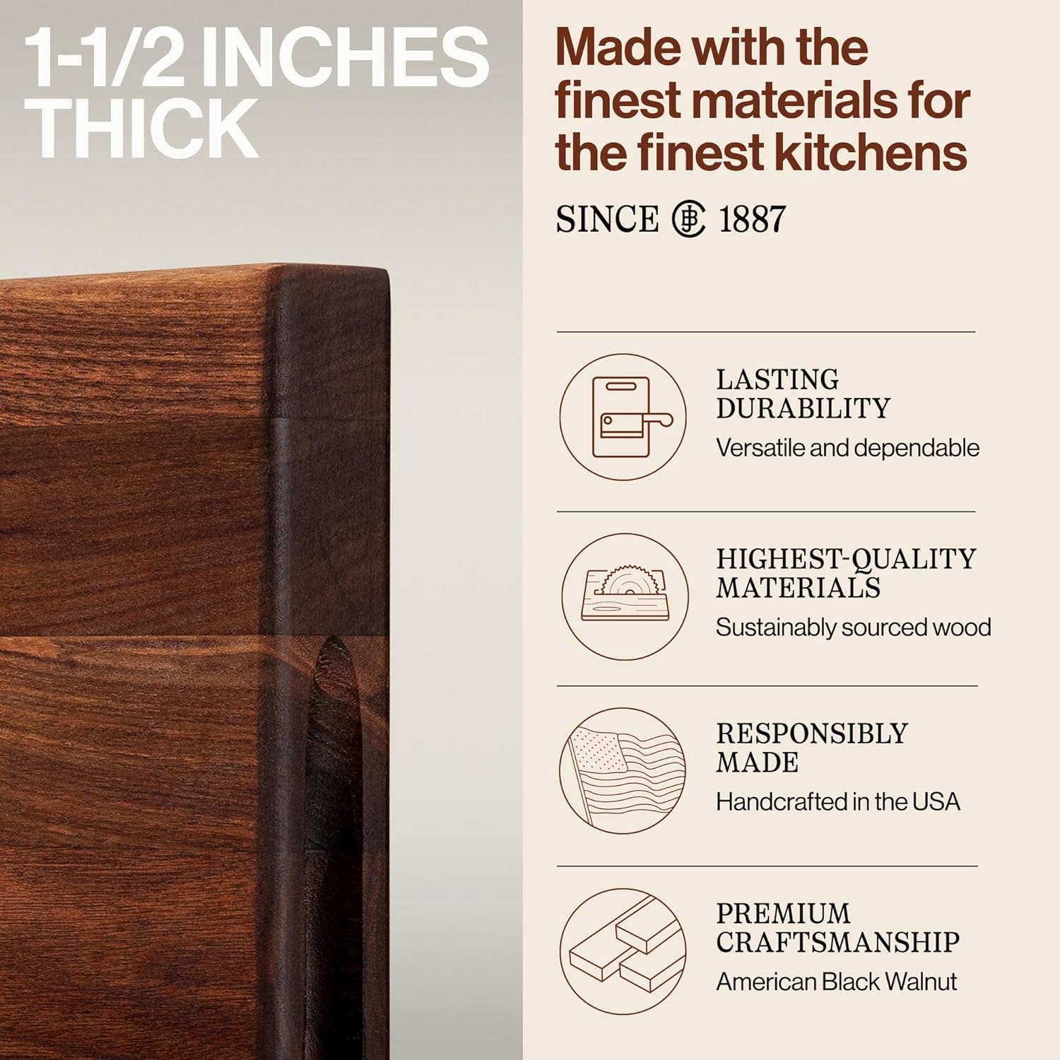 Rustic Walnut Edge Grain Butcher Block Cutting Board – 18"L x 12"W – Cutting Boards