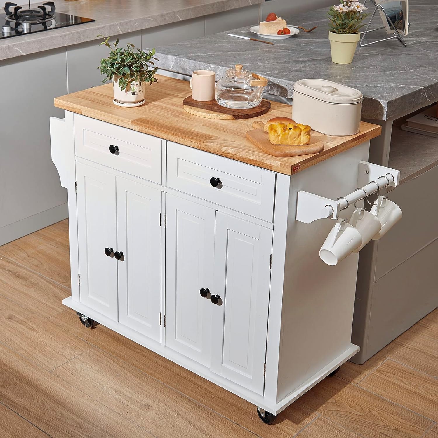 VEVOR - Kitchen Island Cart with Solid Wood Top, 45.3" Width Mobile Ca – 35.4" W – Mobile Storage Islands