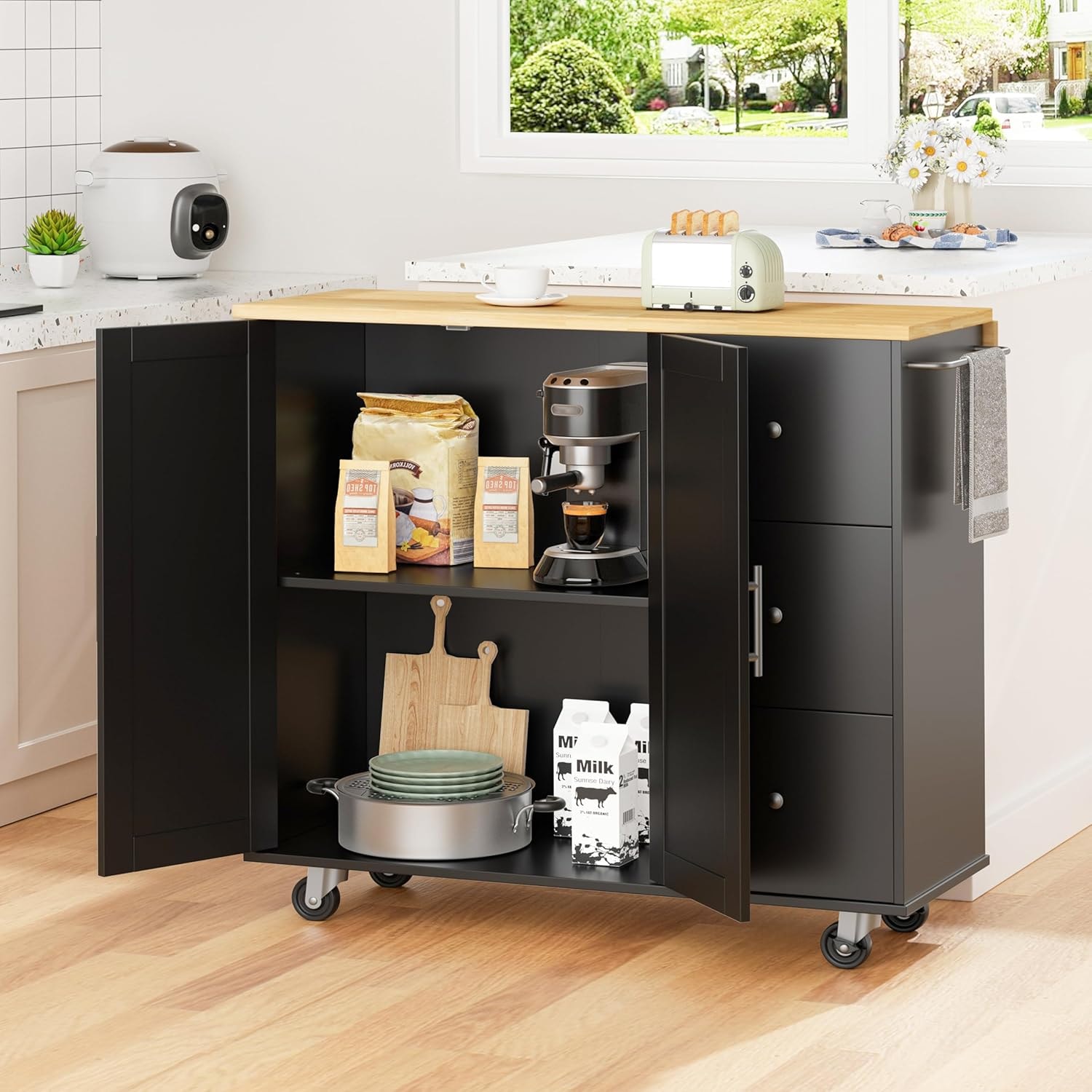 Alyxandra Kitchen Island – Black – Bar & Serving Carts