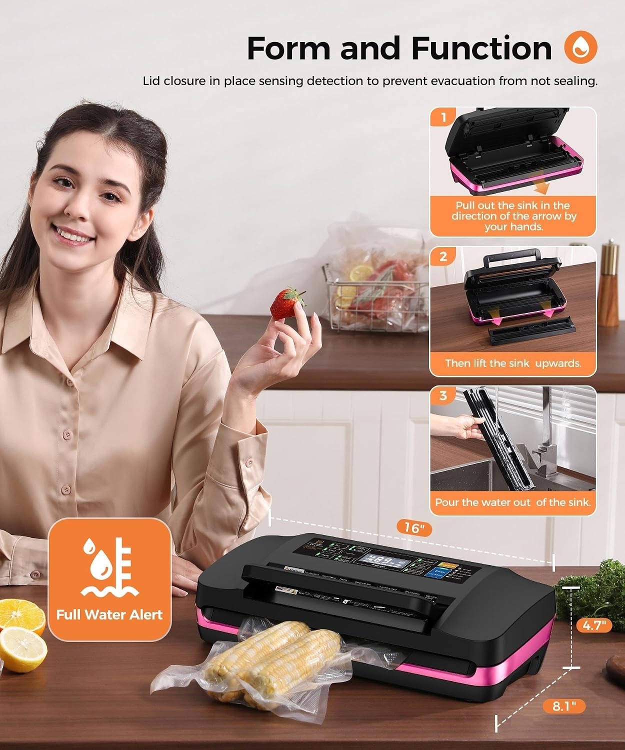 Vacuum Sealer Machine Full Automatic Food Sealer 95Kpa – Pink – Vacuum Sealers