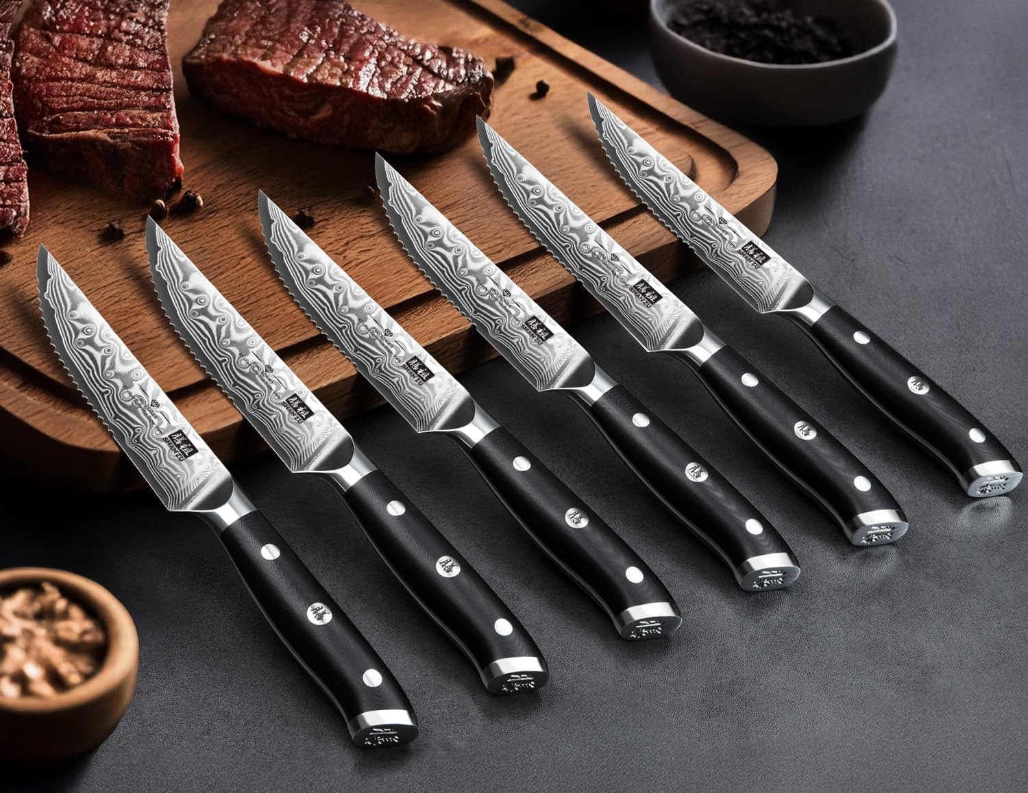 Handmade Damascus Steak Knife Set - Precision Cutting Knives – 4.5 Inch – 7 Pc Steak Knife Set – Steak Knives
