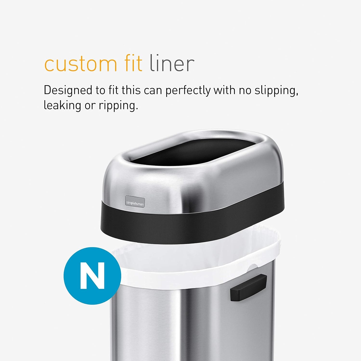 simplehuman 13 Gallon Slim Open Trash Can – 50 liters – Brushed – Trash Cans