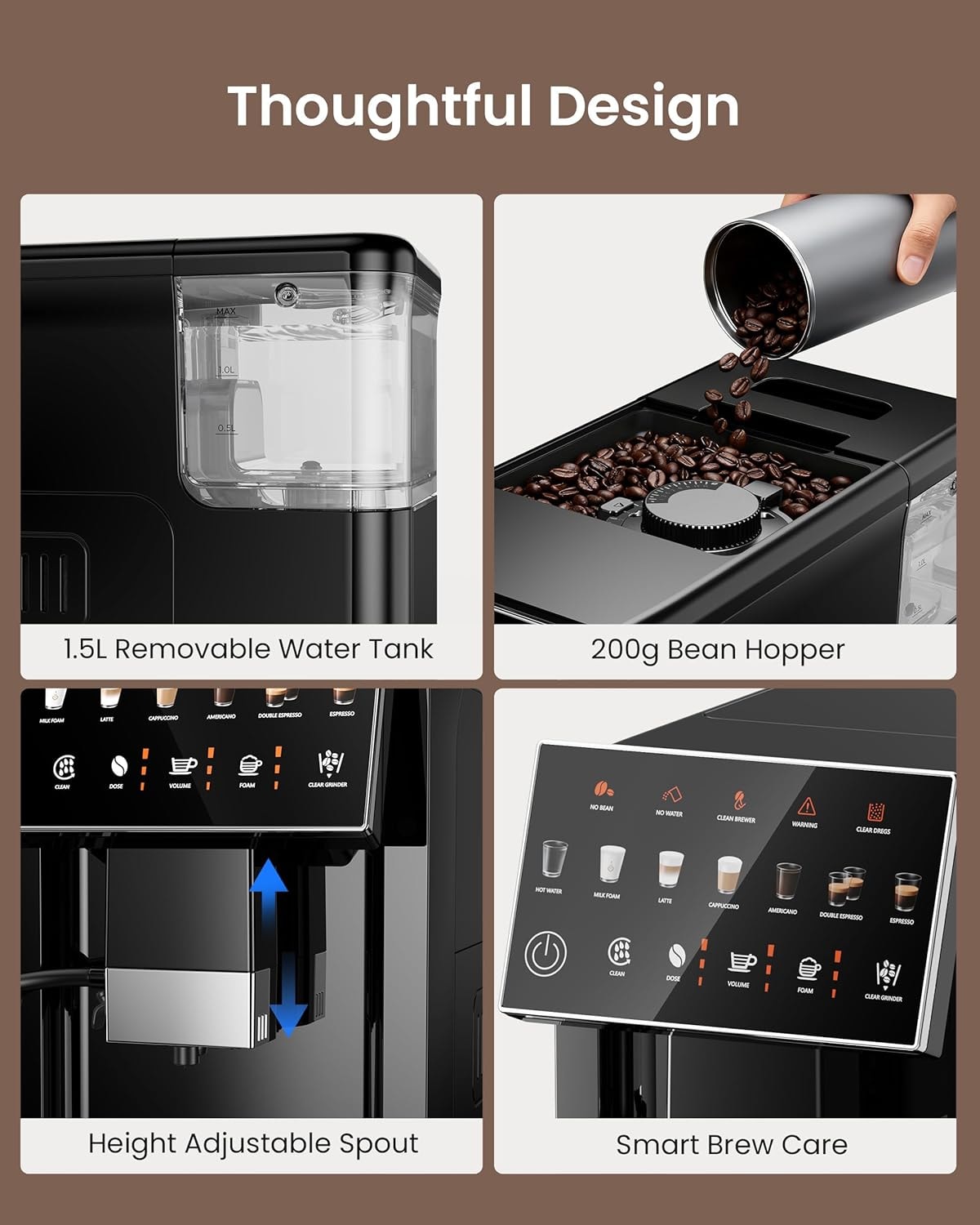 Thyme & Table Fully Automatic Espresso Machine – 1.5 liters – Black – Super-Automatic Espresso Machines