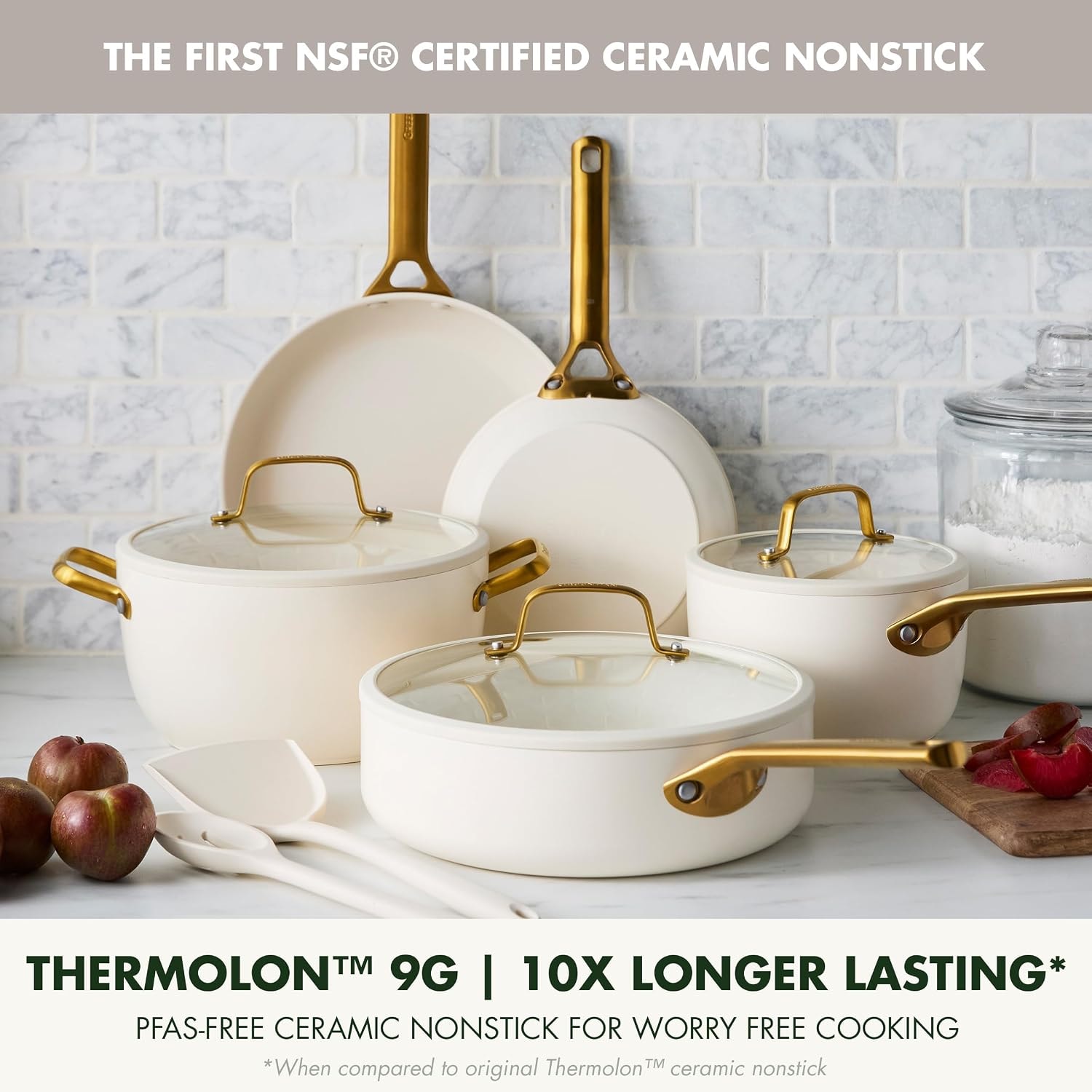 GreenPan Reserve Pro Stainless-Steel Color Series 10-Piece Cookware Se – Cream White – Cookware Sets