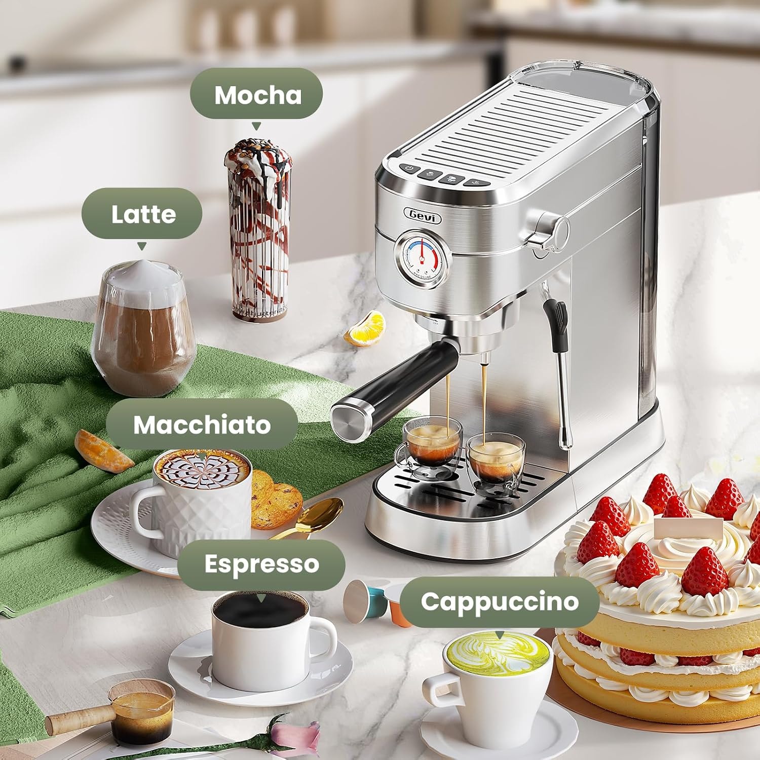 GEVI Espresso Machine – 1 liters – Sterling Silver – Commercial Espresso Machines & Coffee Makers