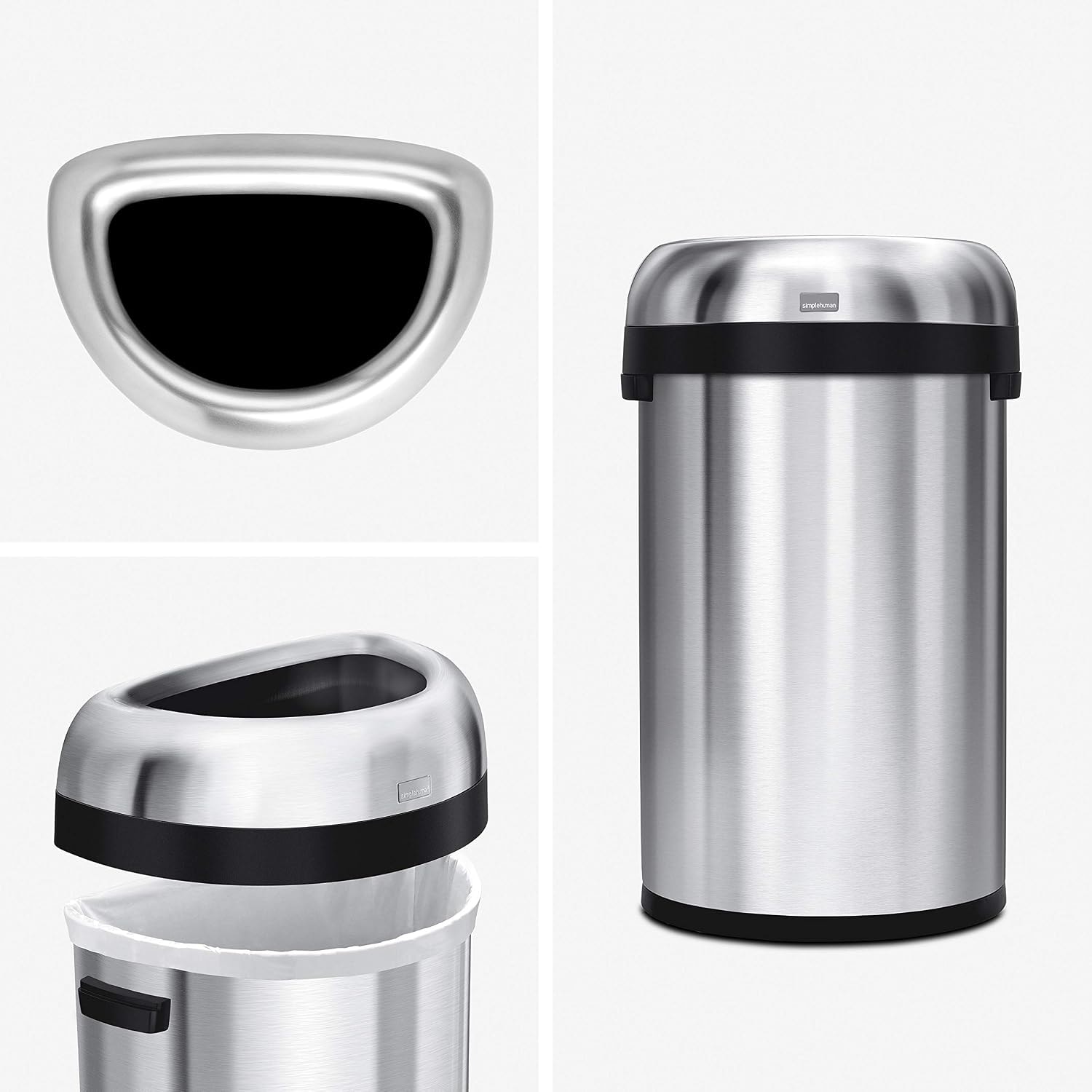 simplehuman Semi-Round Open Trash Can – 60 liters – Brushed – Trash Cans