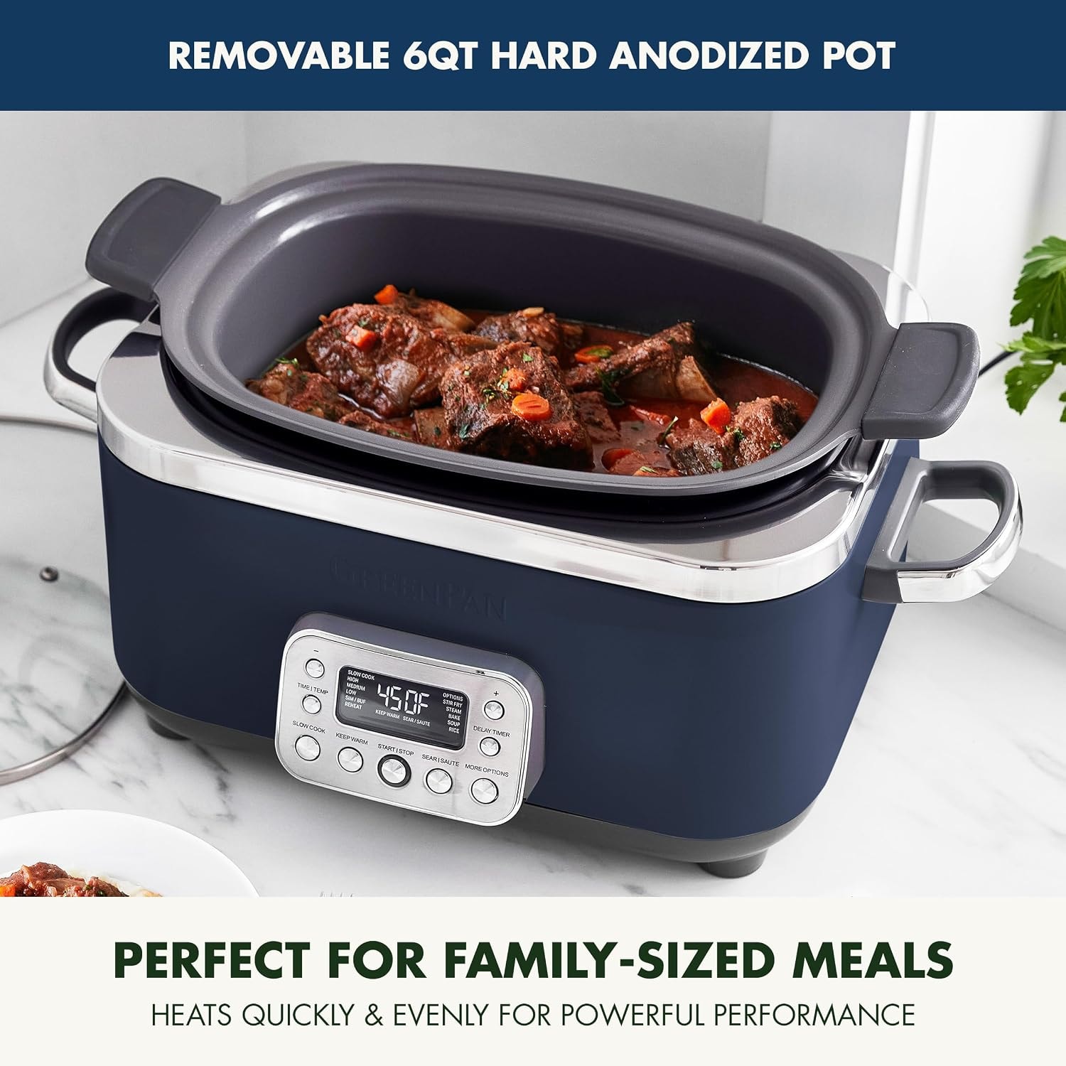 Greenpan Elite 14-in-1 Nonstick 6qt Electric Slow Cooker, Pfas-free – 6 quarts – Oxford Blue – Slow Cookers