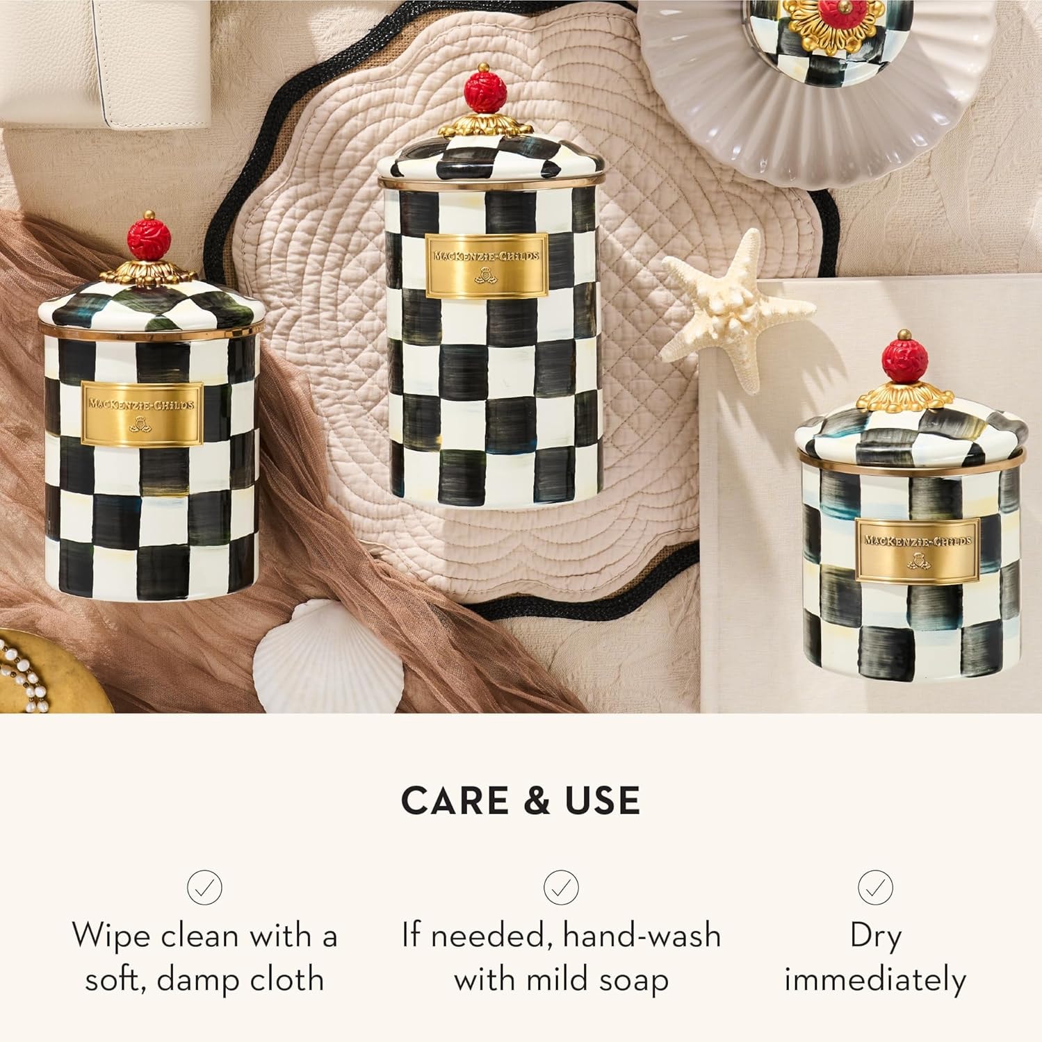 MacKenzie-Childs Courtly Check Enamel Canister – Food Jars & Canisters