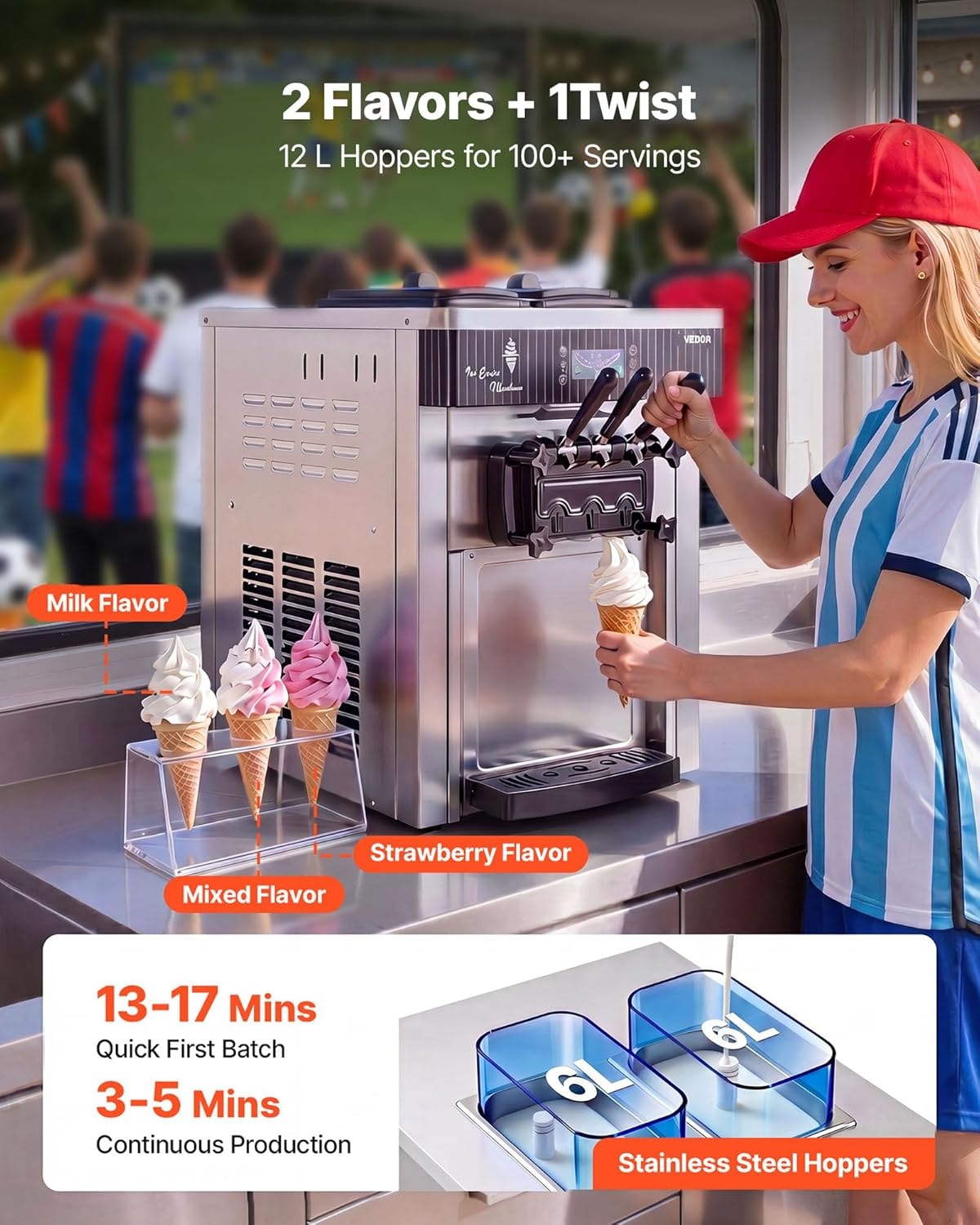 VEVOR 2200W Commercial Soft Ice Cream Machine – 12 liters – Silver – Ice Cream Machines