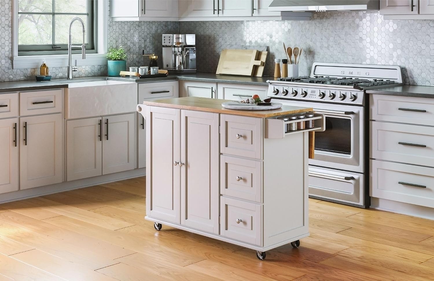 Homestyles Dolly Madison Kitchen Cart – unspecified – Soft White – Mobile Storage Islands