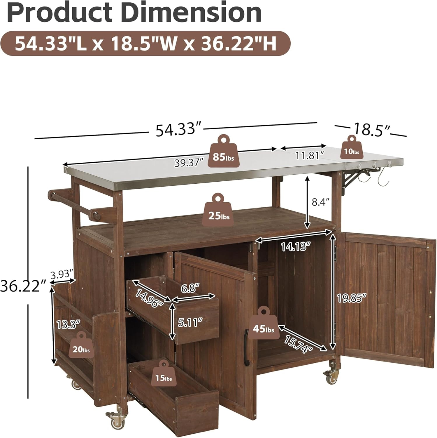 Better Homes & Gardens Tarren Outdoor Island Serving Cart – Medium – Brown+silver – Bar & Serving Carts