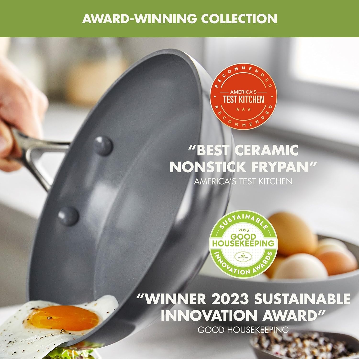 GreenPan Valencia Pro Ceramic Nonstick Frypan Set – 8 cups – Gray – Skillets