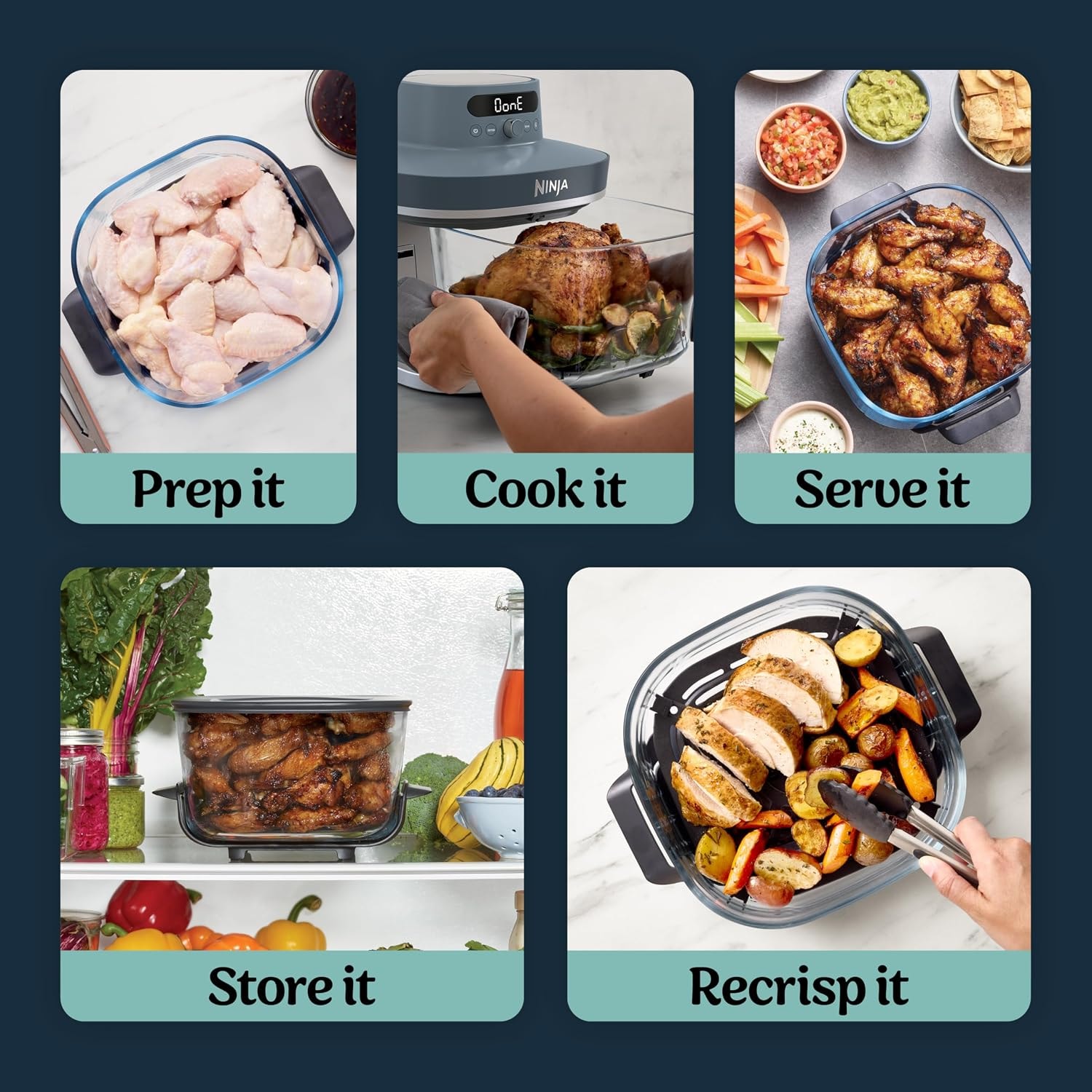 Ninja Crispi Pro 6-in-1 Countertop Glass Air Fryer – 6 quarts – Cyberspace – Air Fryers