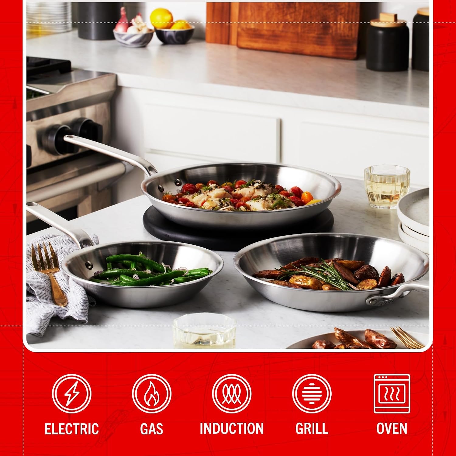 Eater Series 3 Piece Fry Pan Set – Stainless Steel – Cookware Sets