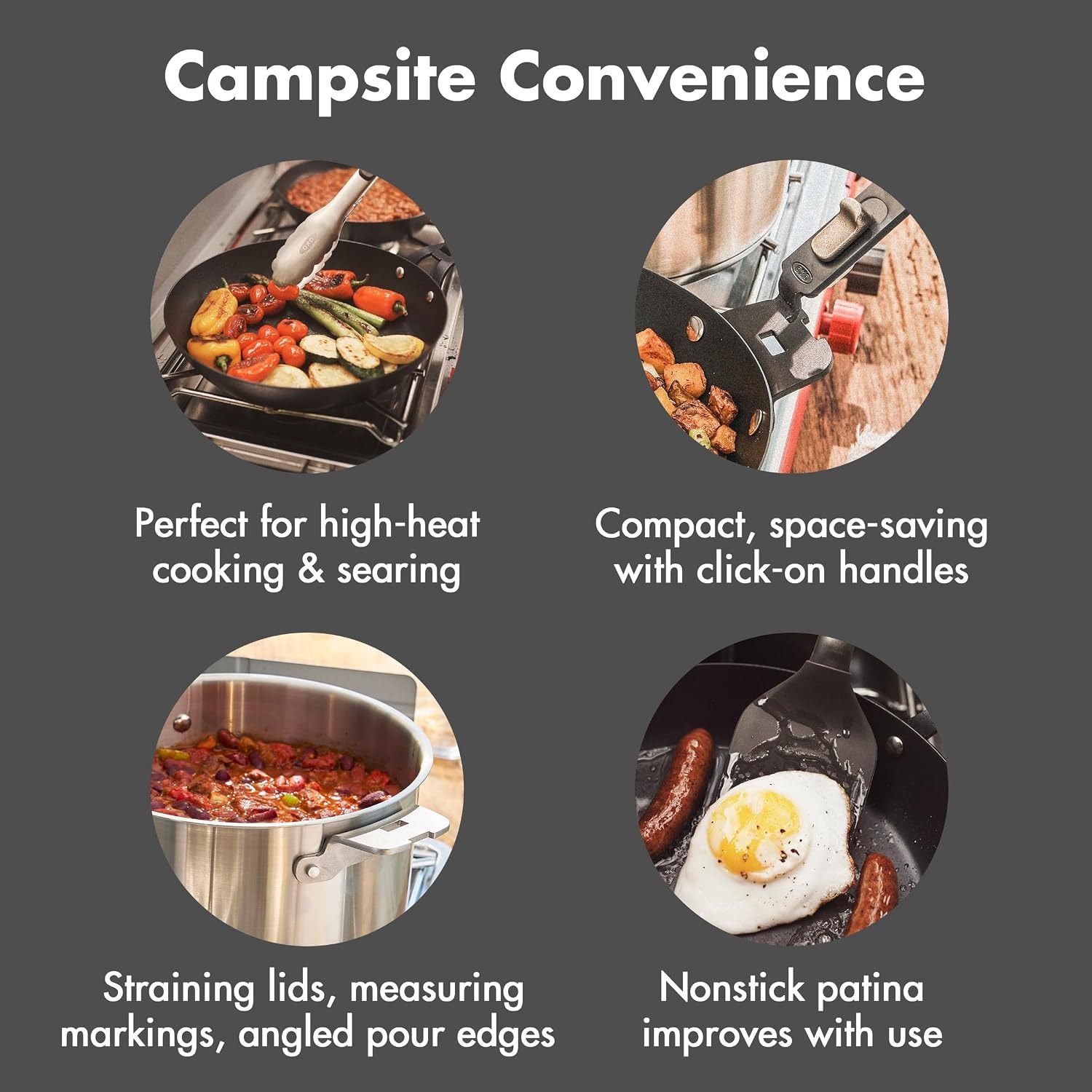 OXO Outdoor Camp Cookware Set with Travel Bag – 2.27 liters – Stainless Steel, Black – Cookware Sets