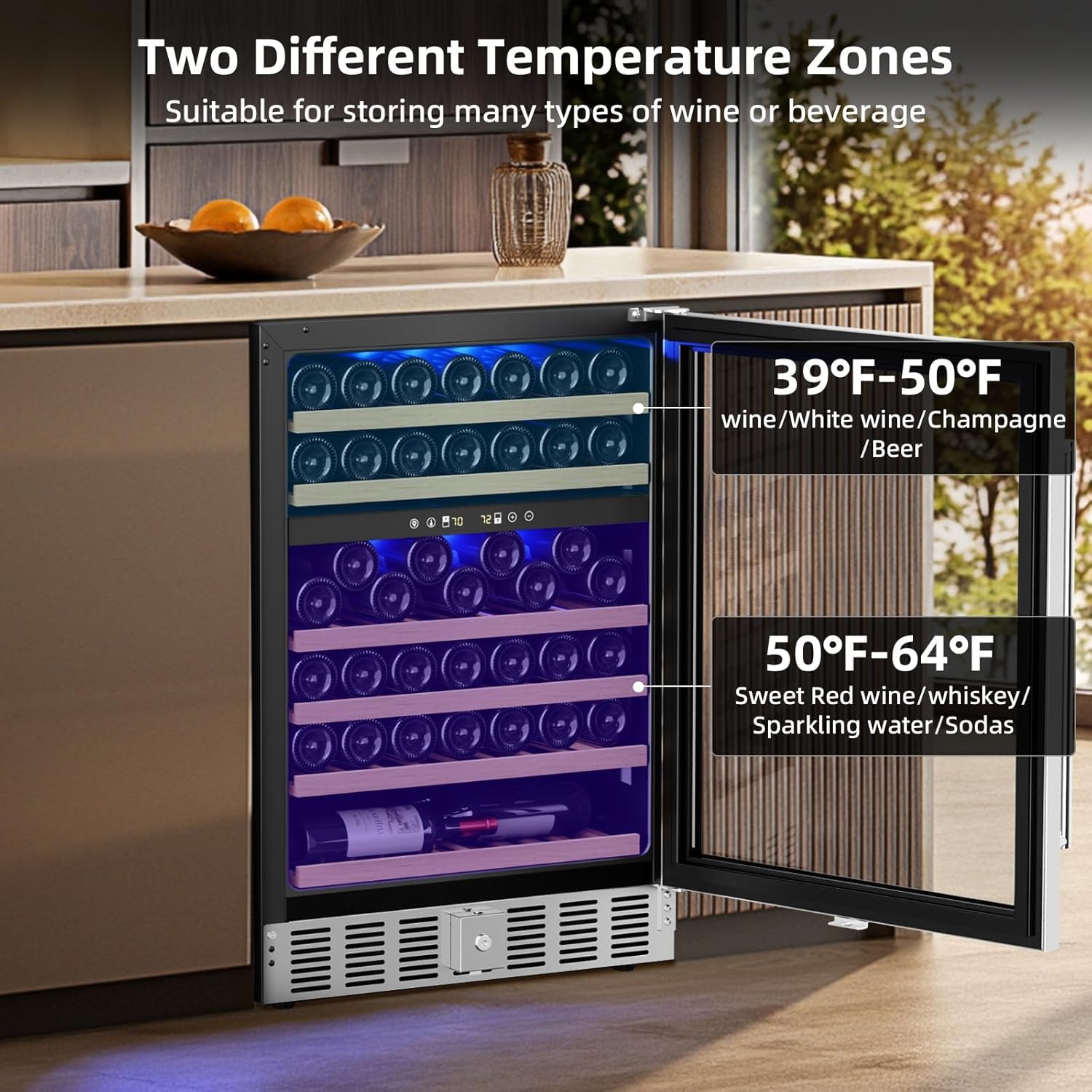 23.4'' 46 Bottle Dual Zone Freestanding/Built-In Wine Fridge & Beverag – 5 cubic feet – Black – Built-In Wine Cellars