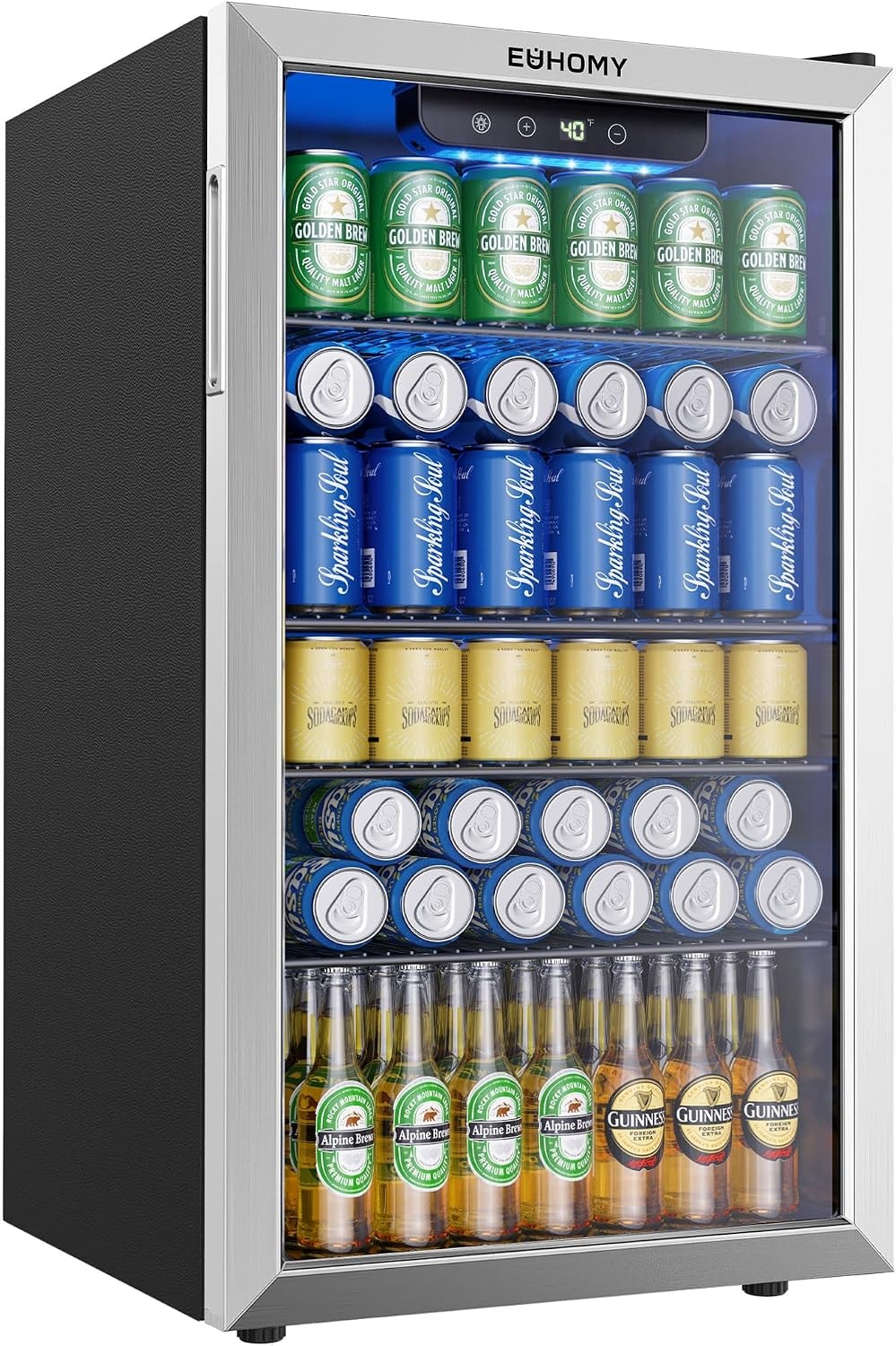 Euhomy - 130 Cans Beverage Refrigerator, 3.2 Cu. Ft Cooler with Adjust – 3.2 cubic feet – Silver – Beverage Refrigerators