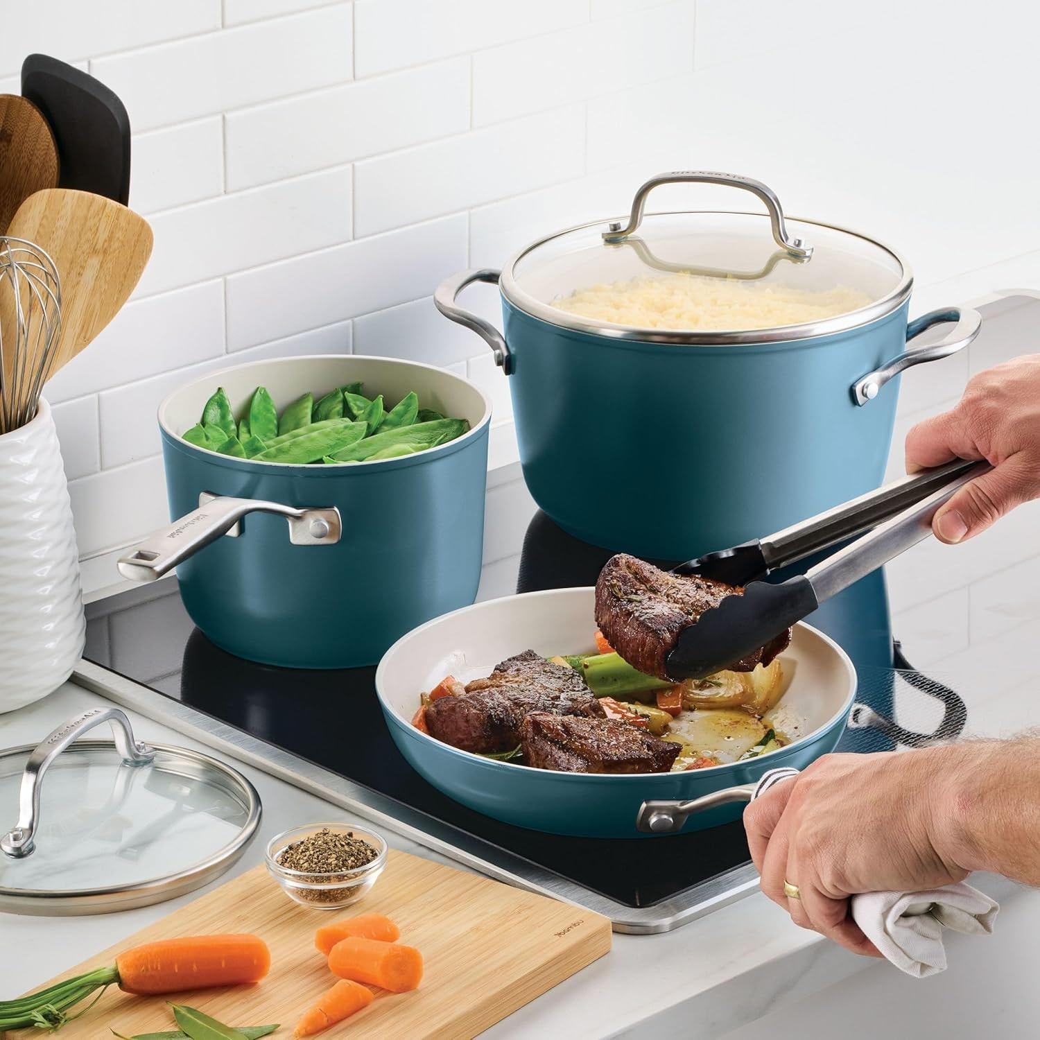 KitchenAid Design Series 12-Piece Hard-Anodized Ceramic Induction Cook – Agave – Cookware Sets