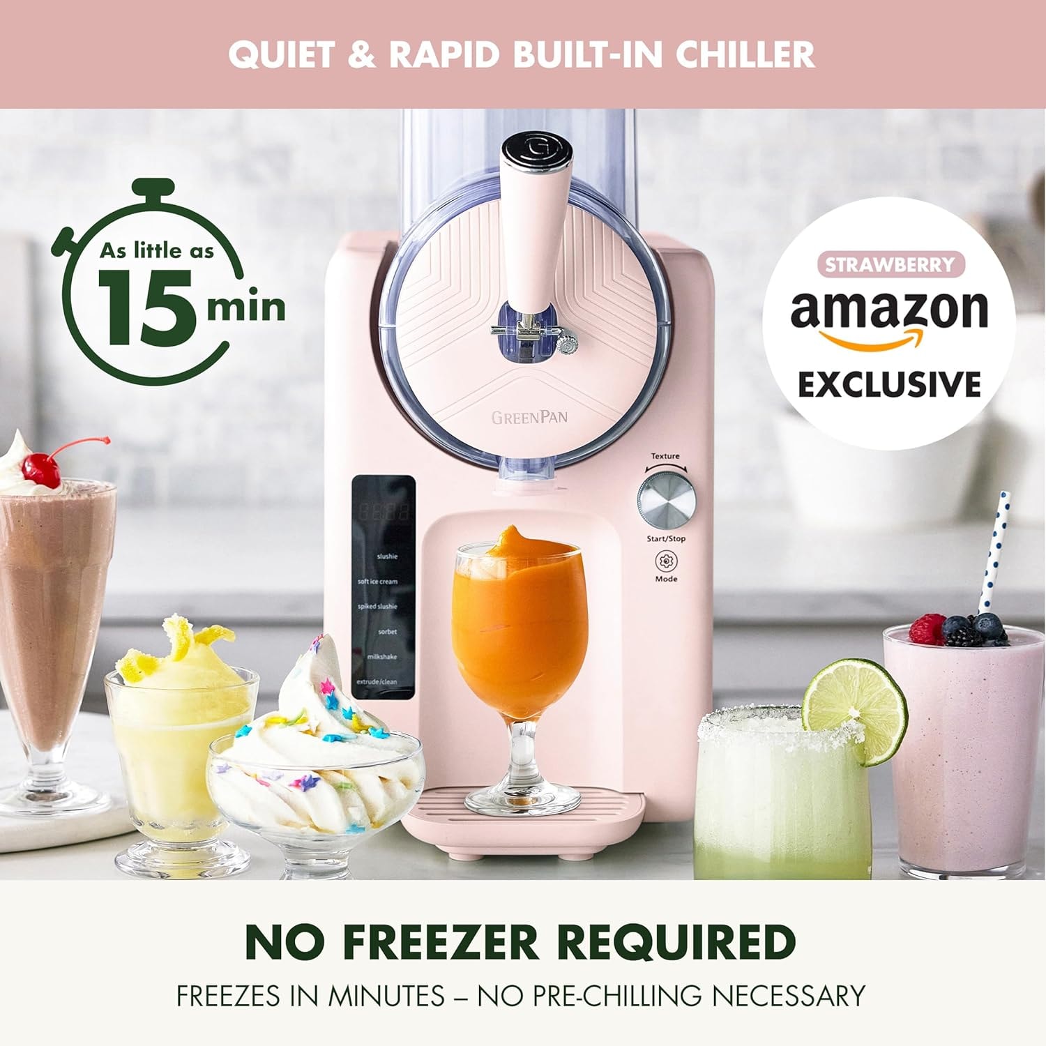 Greenpan Ice Cream Maker Soft Serve No Pre Freezing Pink – 4 pints – Strawberry Pink – Ice Cream Machines