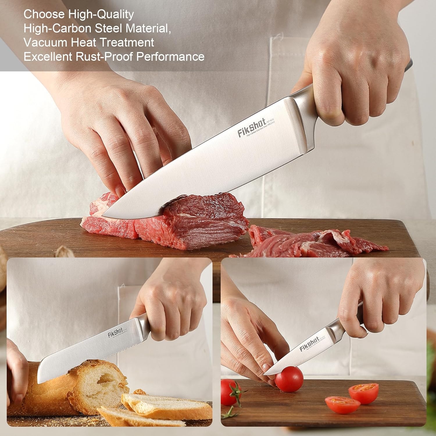 Wudkey 14-Piece Stainless Steel German Knife Set – Silver + Walnut – Knife Block Sets