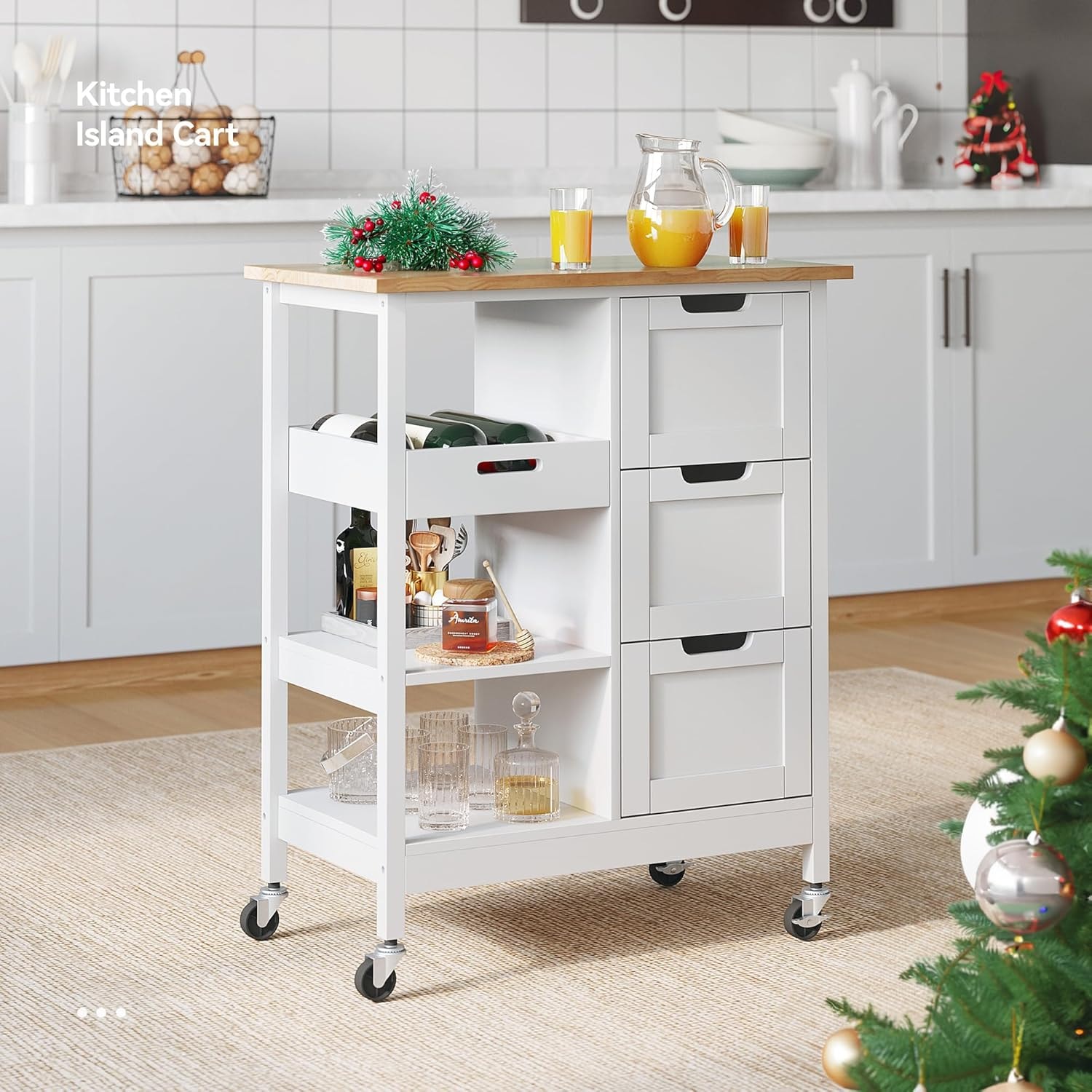Latitude Run Kitchen Island Cart Rolling Kitchen Island with Storage S – 14.96"D x 26.69"W x 33.07"H – White – Mobile Storage Islands