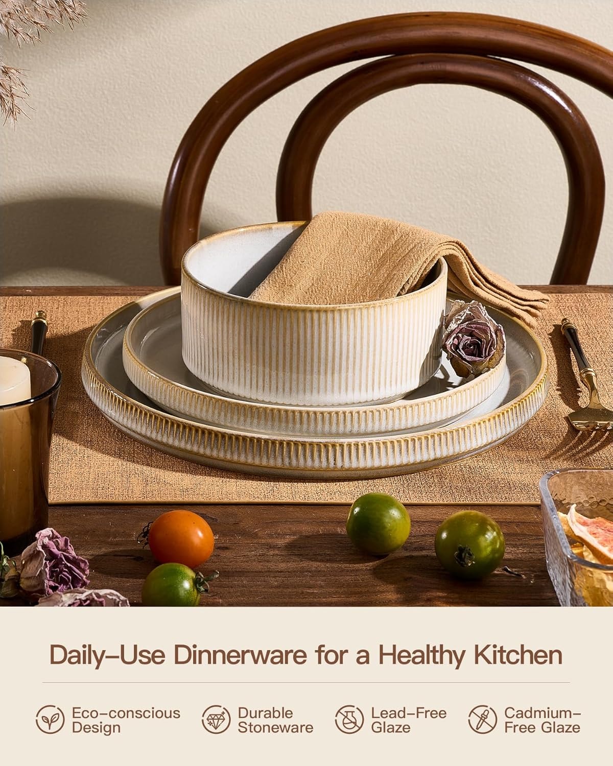 Wudkey 18-Piece White Cappuccino Ceramic Dinnerware Sets – Cappuccino White