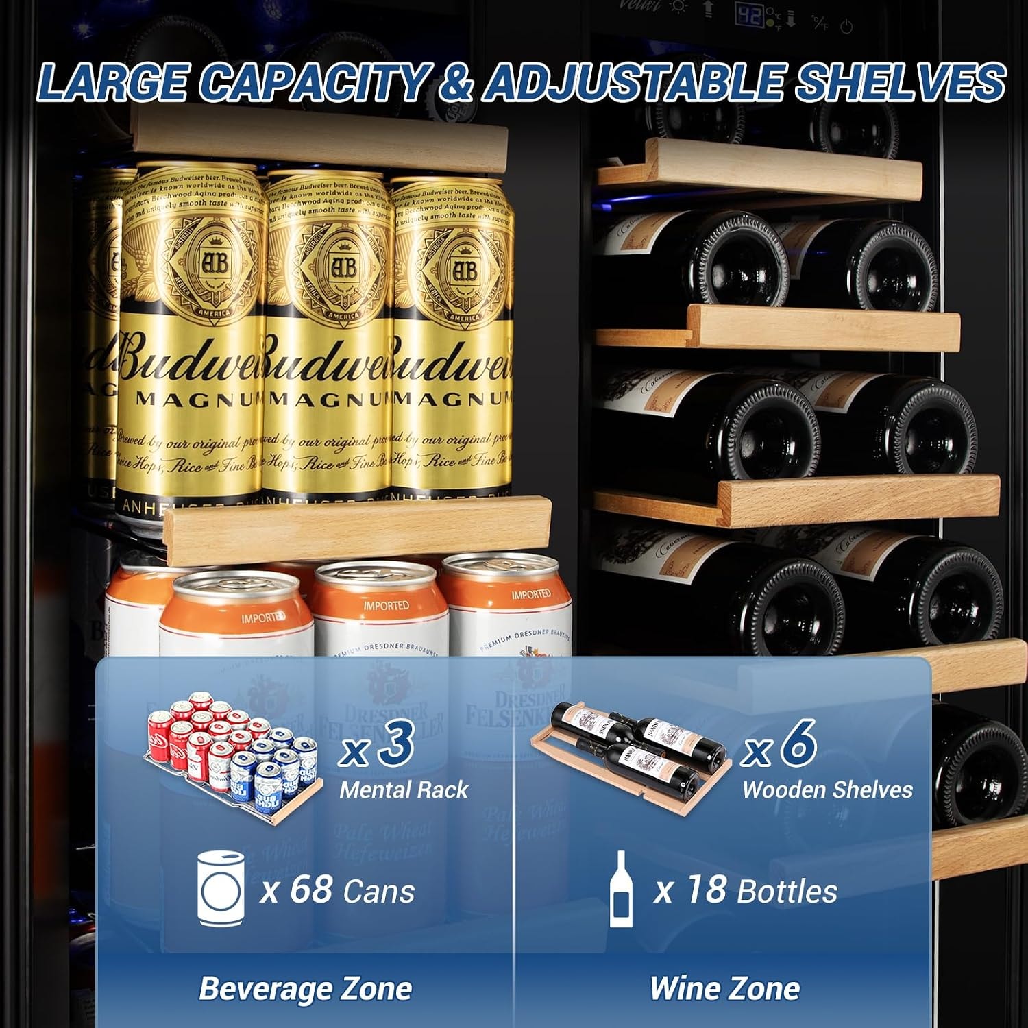 SOZT 23.5 in. Dual Zone 18-Wine Bottles and 68-Cans Beverage & Wine Co – 4.9 cubic feet – Black01 – Beverage Refrigerators