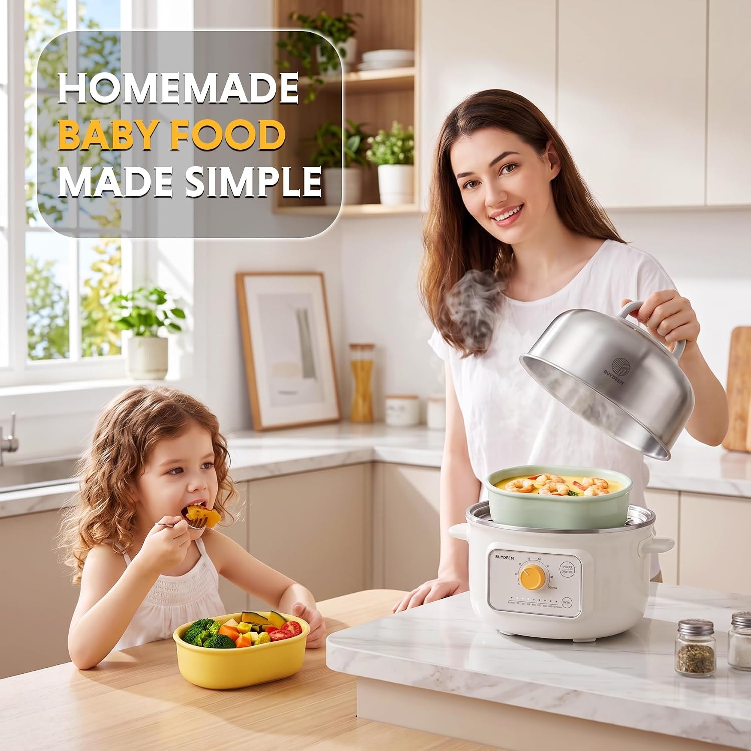 G32 Electric Food Steamer 1.6qt, Stainless Steel Steamer For Vegetable – 1.6 quarts – Arctic White – Steamers
