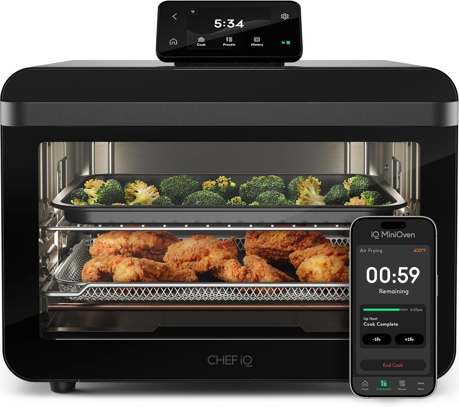 CHEF iQ MiniOven Smart Toaster Oven Air Fryer Combo – 25 quarts – Black – Convection Ovens