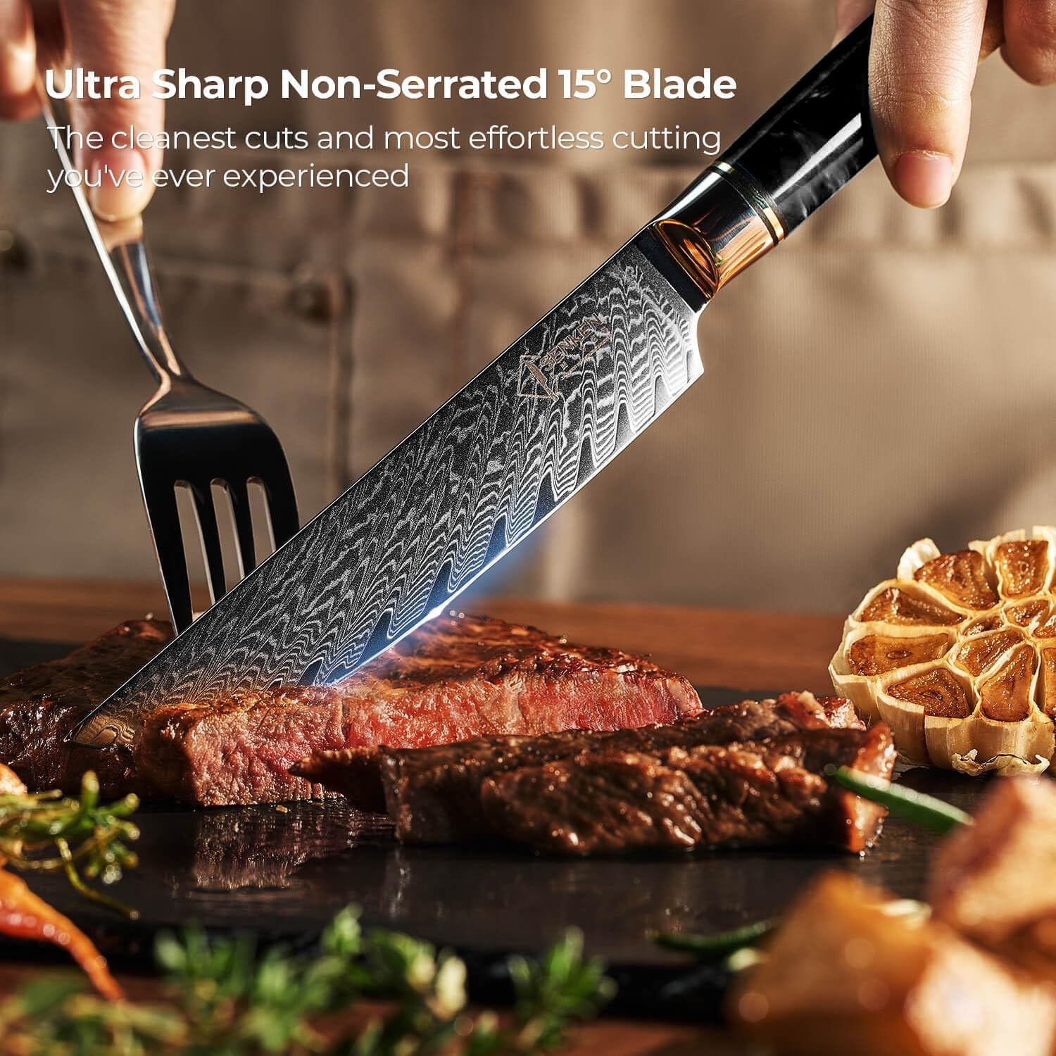 Tsunami Japanese VG-10 Damascus Steel Steak Knife Set with Gift Box – Set of 6 – Black – Steak Knives