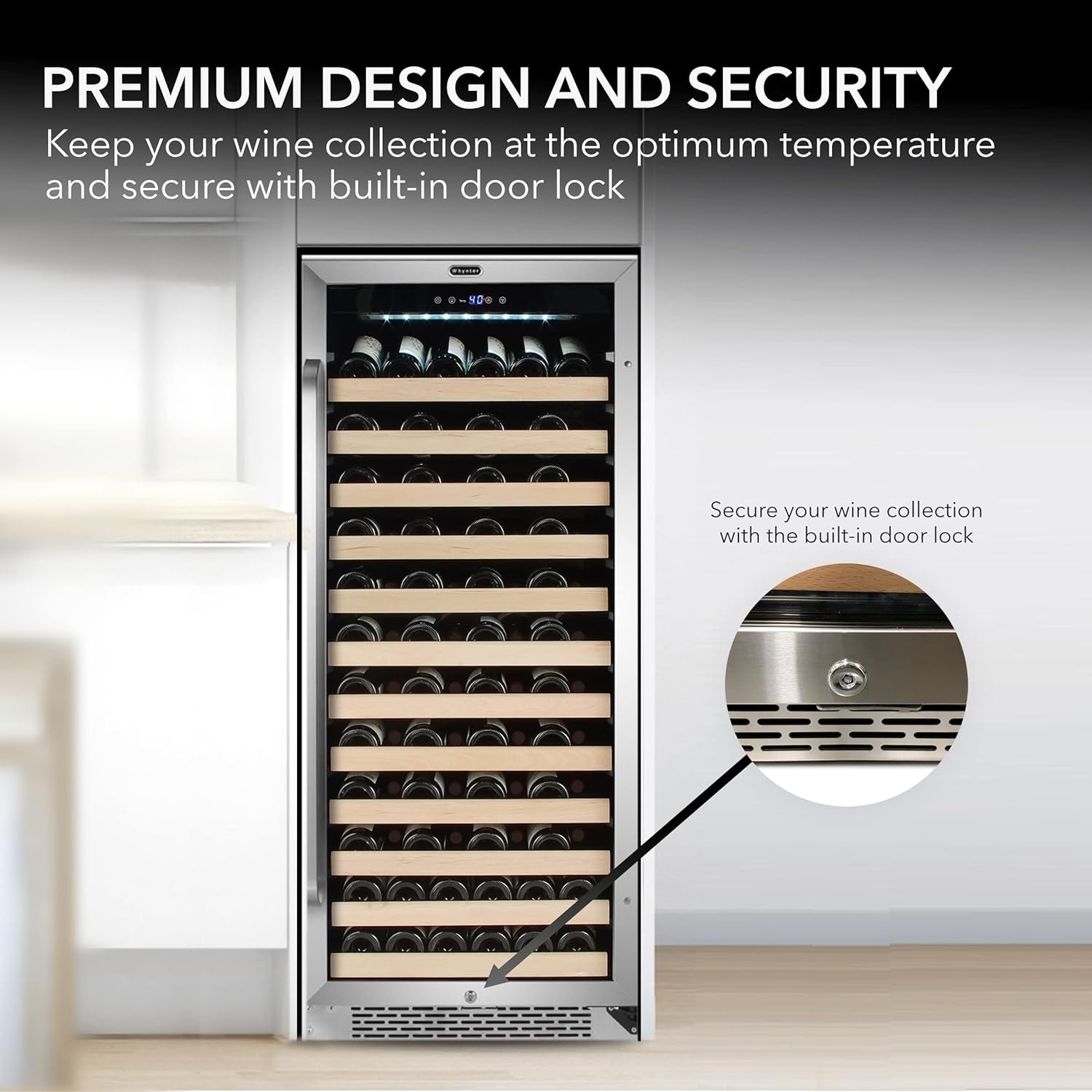 Whynter BWR-1002SD 100 Bottle Built-in Stainless Steel Compressor Wine – 16.8 cubic feet – Premium Stainless Steel – Freestanding Wine Cellars