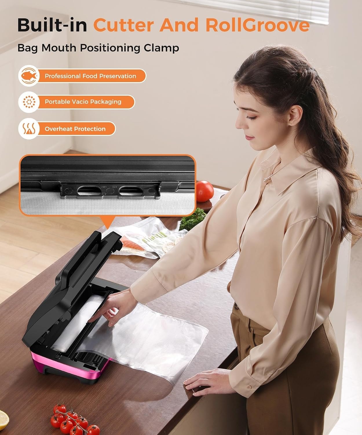 Vacuum Sealer Machine Full Automatic Food Sealer 95Kpa – Pink – Vacuum Sealers