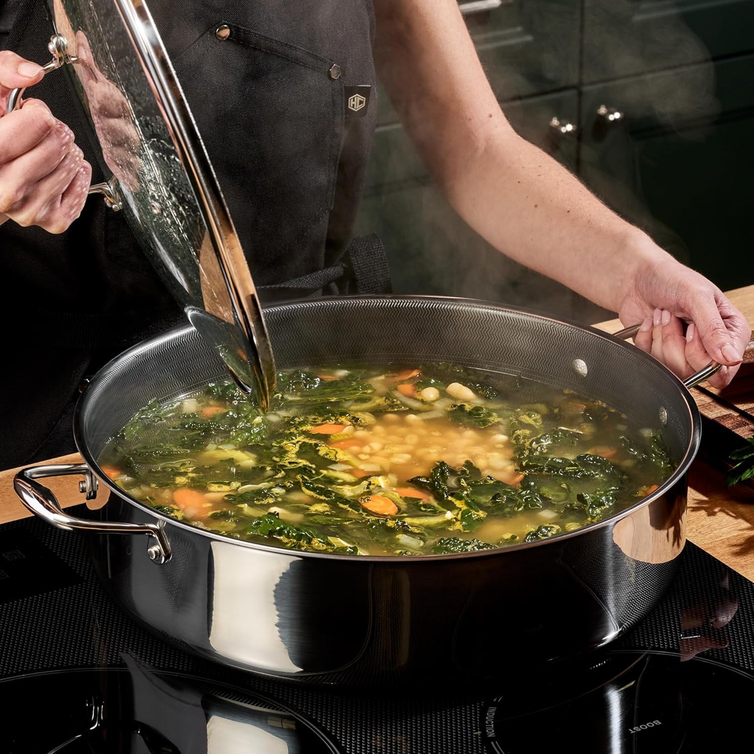 HexClad Hybrid Nonstick Deep Sauté Pan and Lid, Dishwasher and Oven-Sa – 10 quarts – Sauté Pans