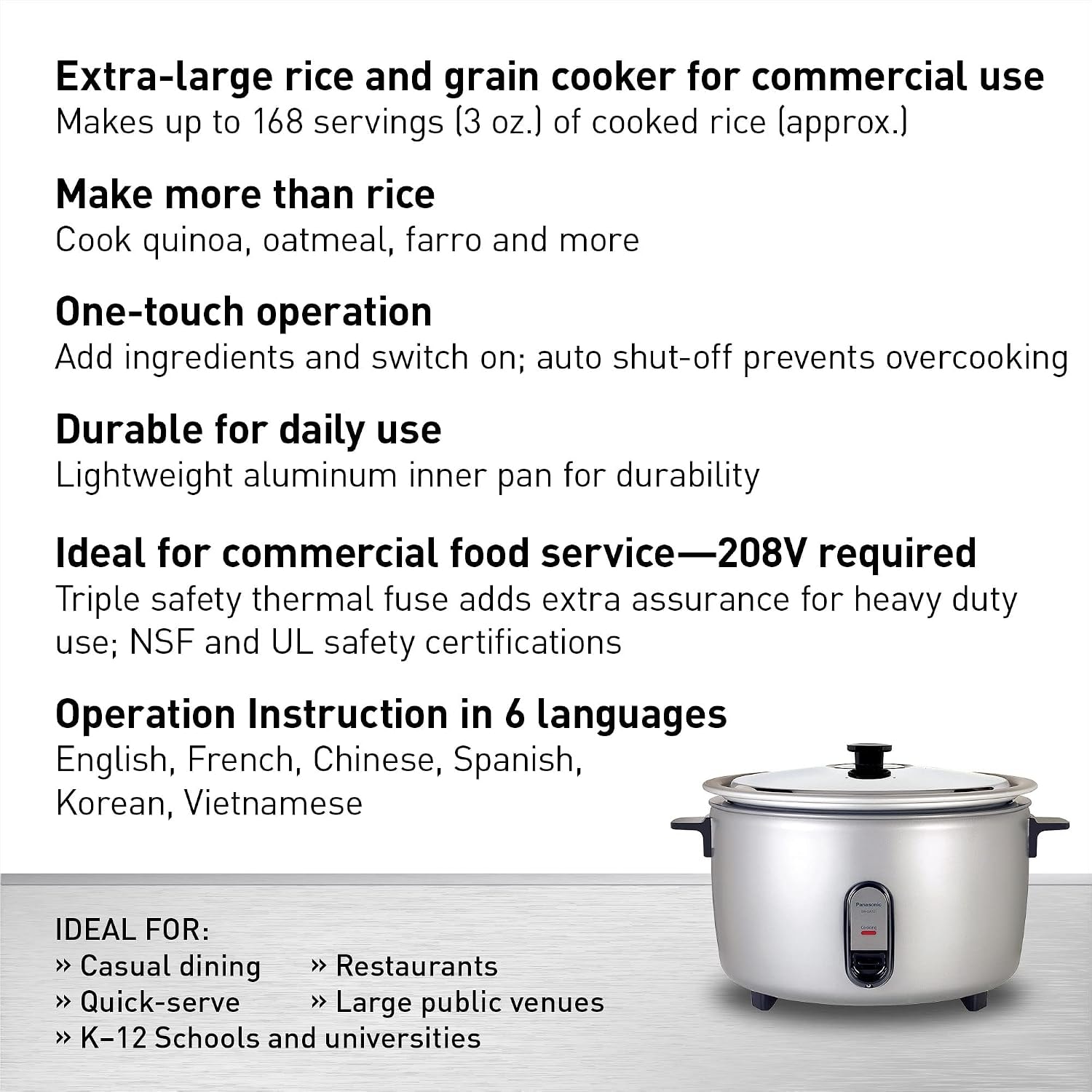 Panasonic SR-GA541FH 60 Cup Electric Rice Cooker – 40 cups – Silver – Commercial Rice Cookers
