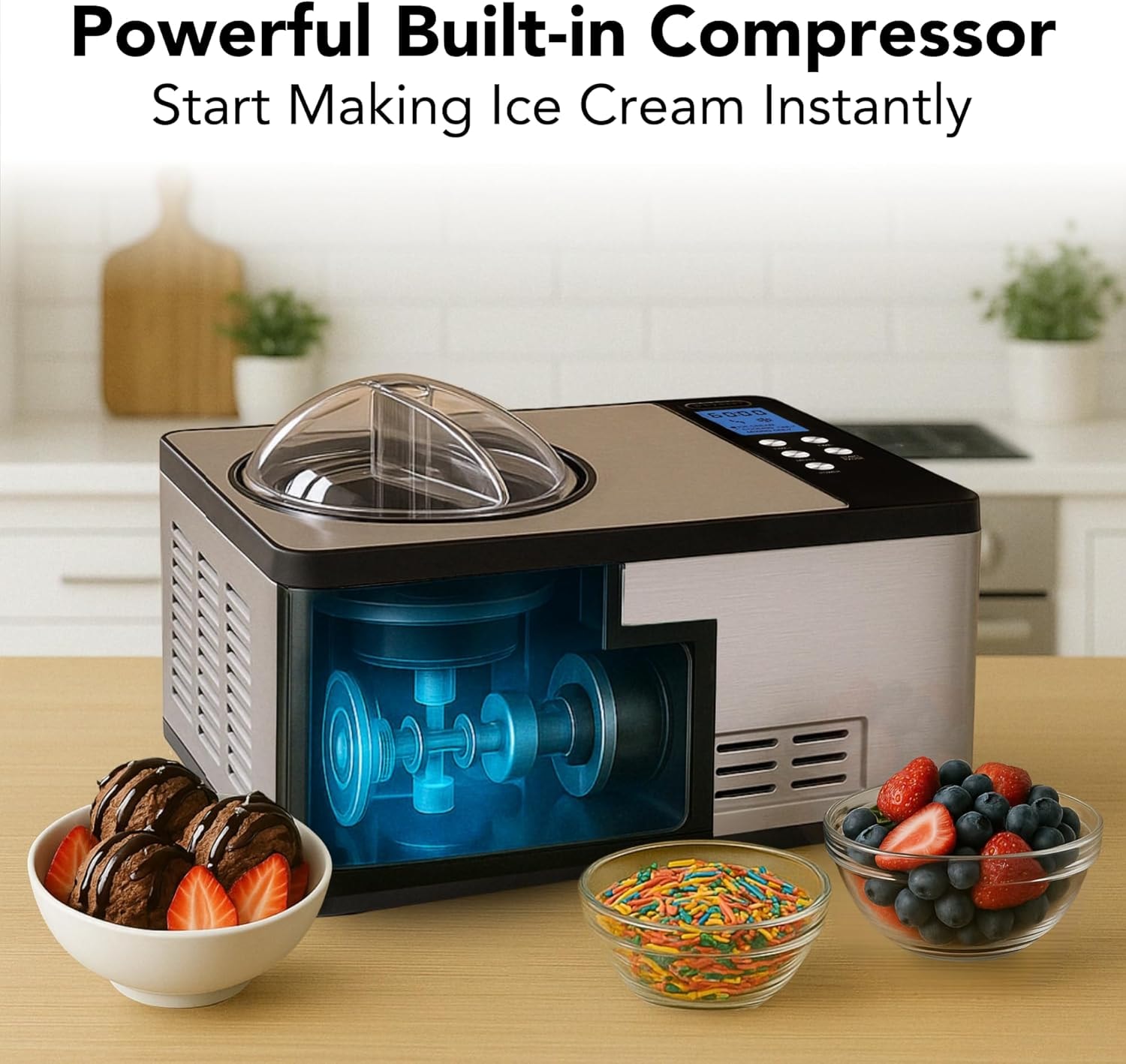 Whynter 2.1 qt. Automatic Ice Cream Maker Compressor – 2.1 quarts – Stainless Steel – Ice Cream Machines
